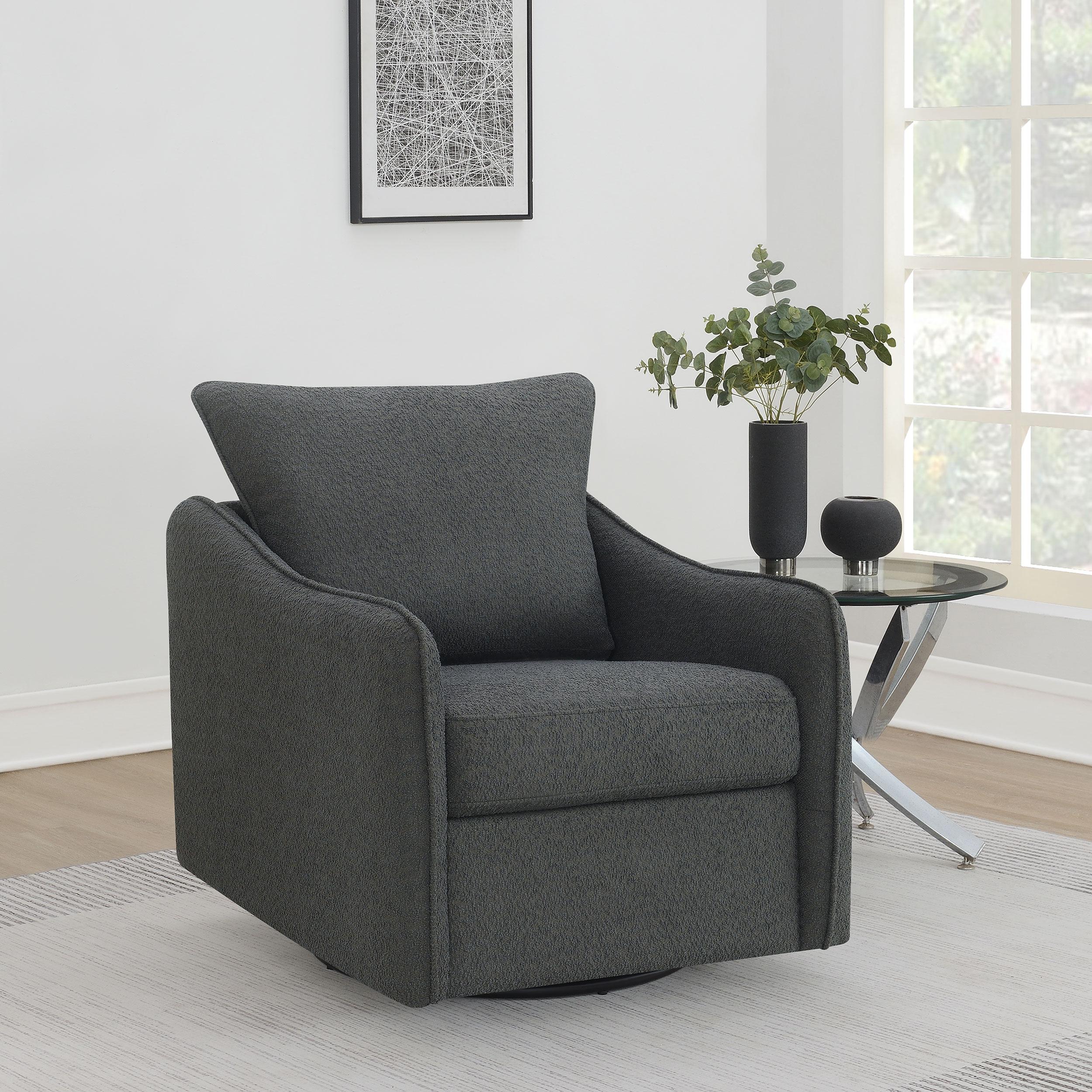 Coaster Furniture Madia 903393 Upholstered Sloped Arm Swivel Glider Chair - Charcoal - Image 2