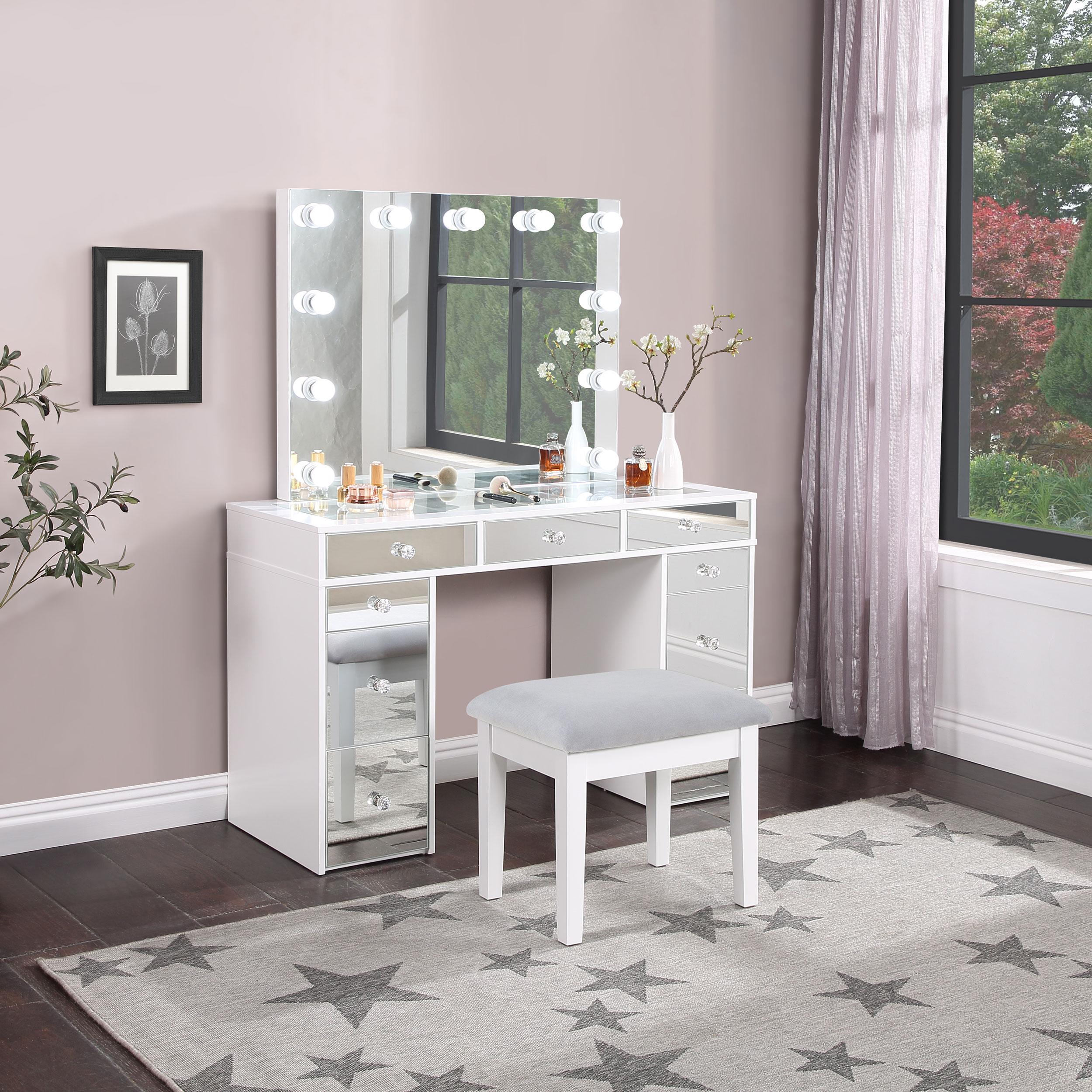 Coaster Furniture Regina 930245 Makeup Vanity Table Set with Lighting - White - Image 2