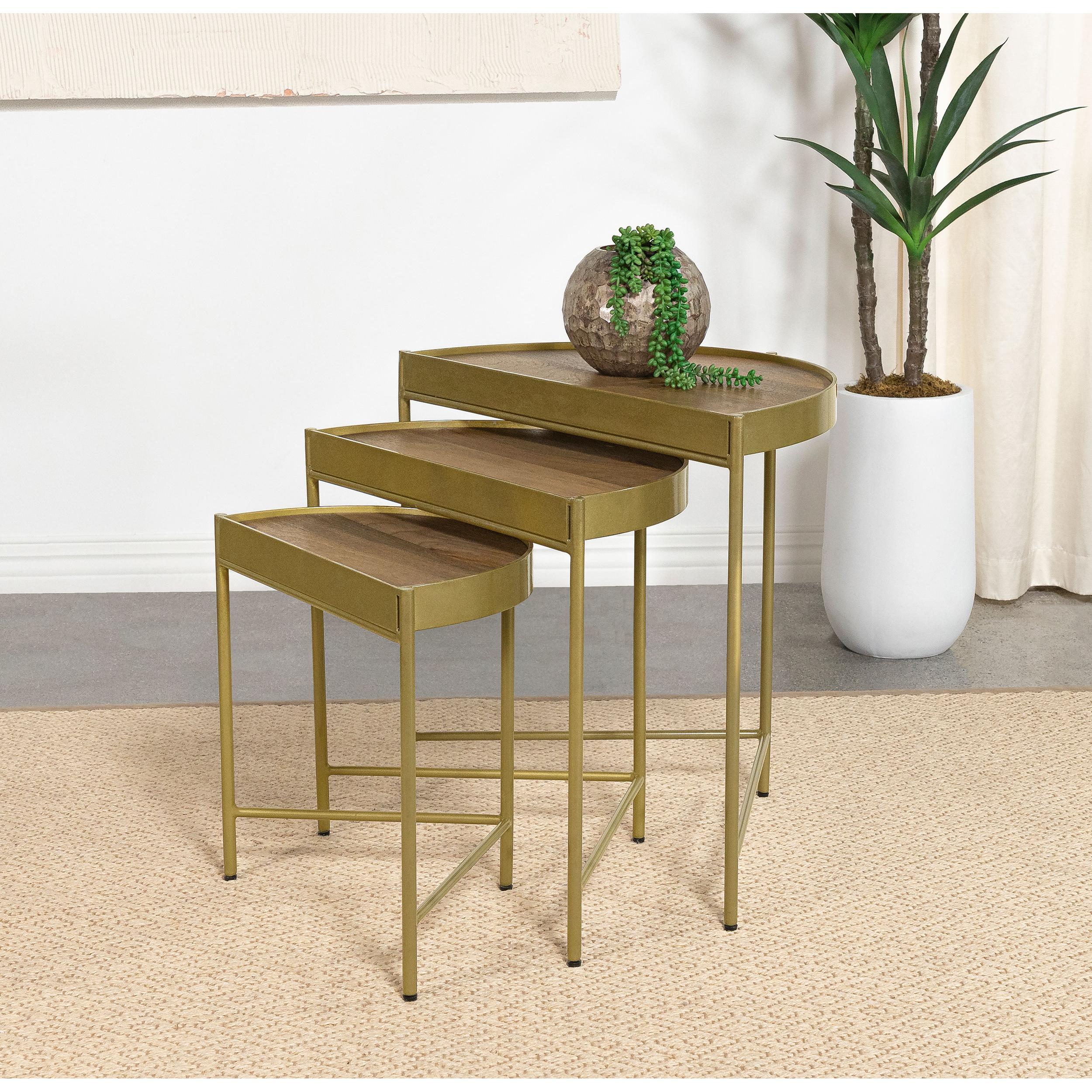 Coaster Furniture Tristen 936156 3-Piece Demilune Nesting Table - Brown and Gold - Image 2