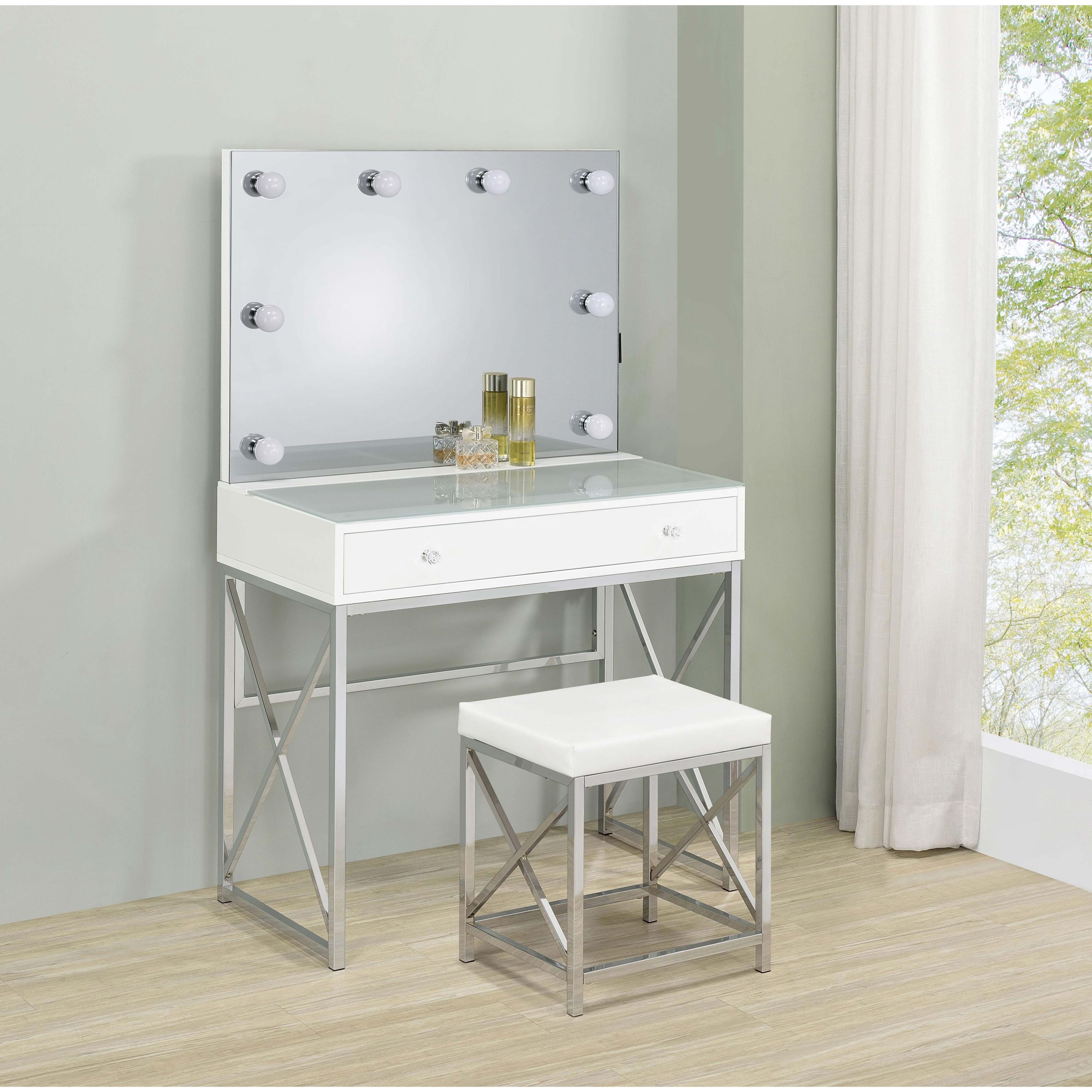 Coaster Furniture Eliza 936164 Vanity Set with Lighting & Stool - White and Chrome - Image 2