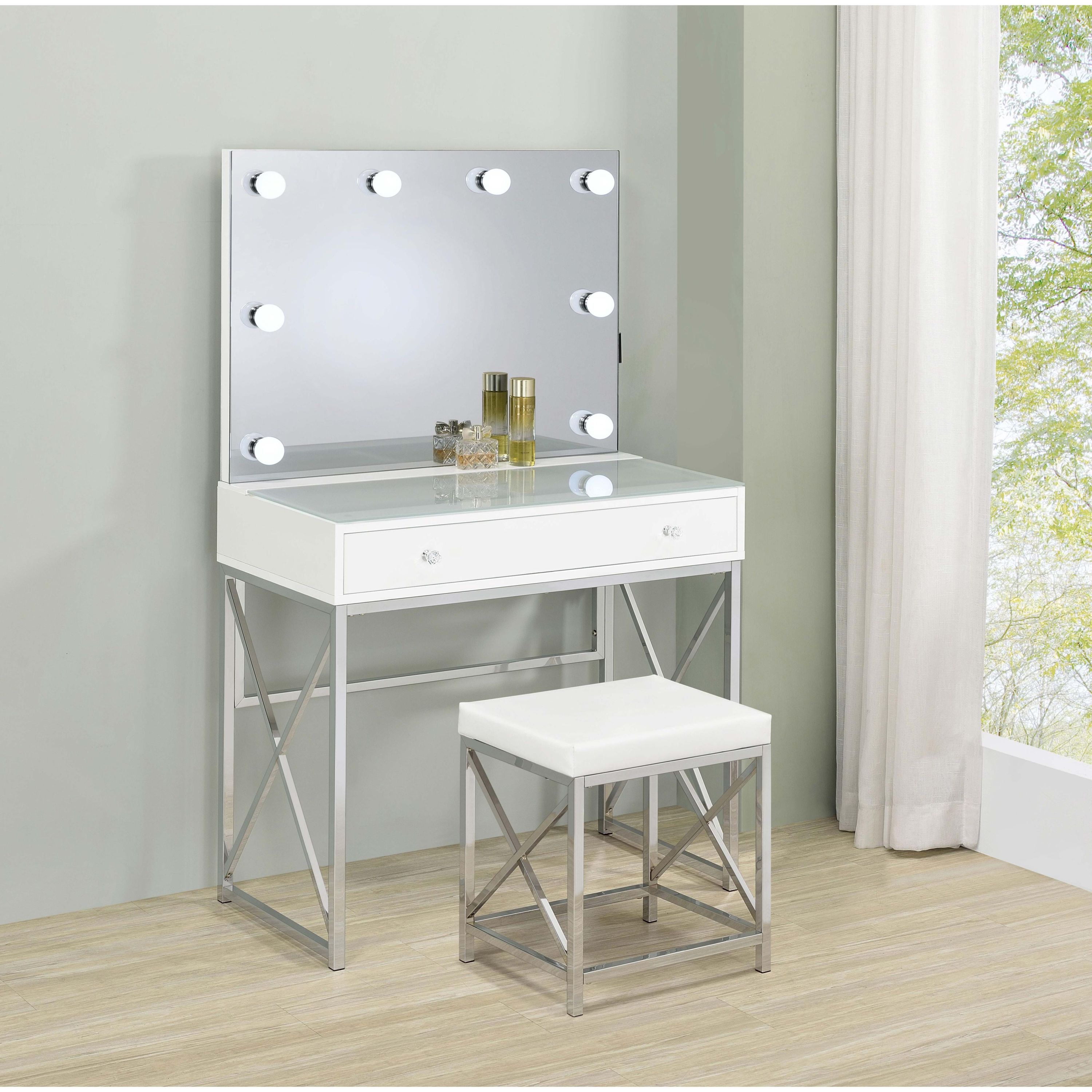 Coaster Furniture Eliza 936164 Vanity Set with Lighting & Stool - White and Chrome - Image 3