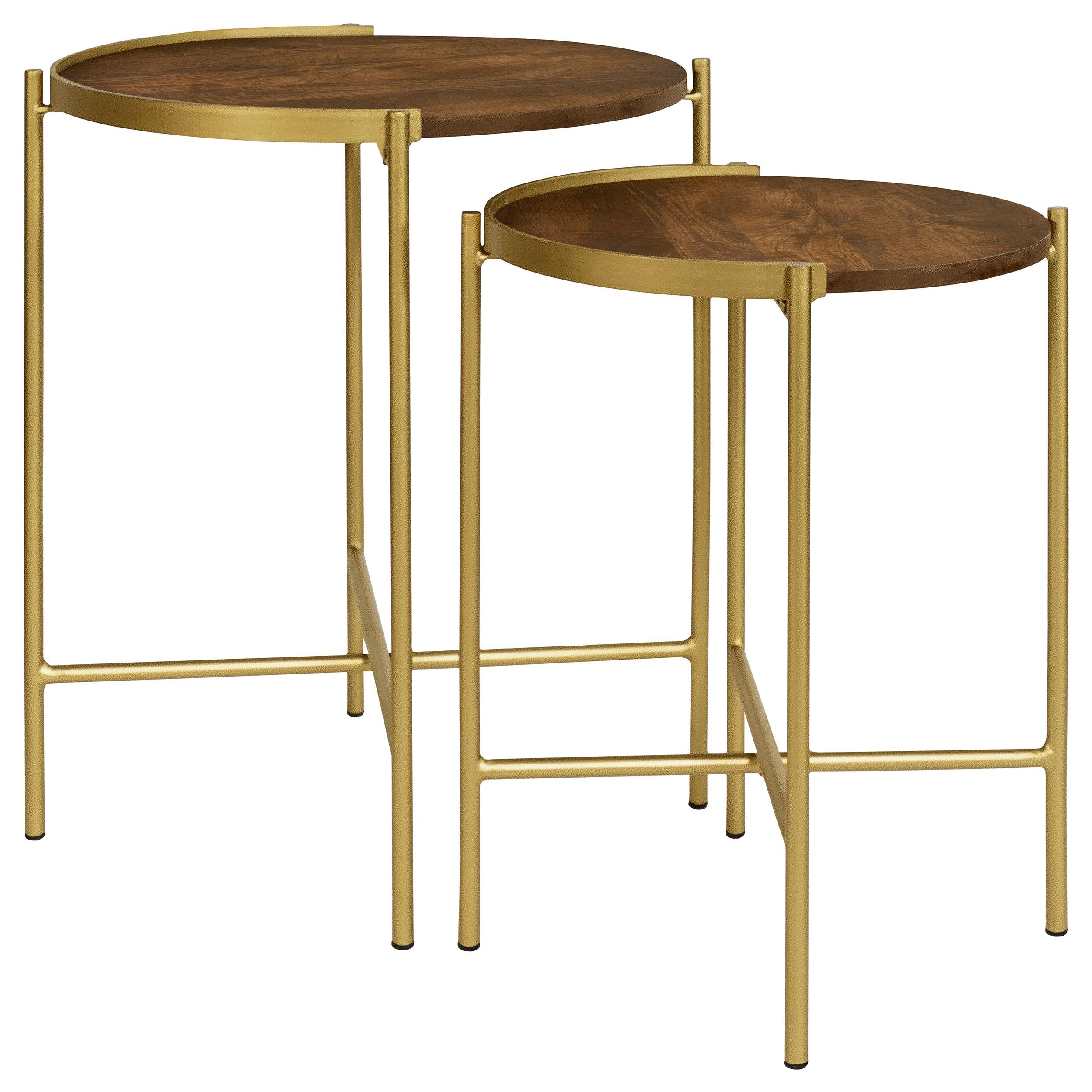 Coaster Furniture Malka 936168 2-piece Round Wood Nesting Table - Dark Brown and Gold - Image 1