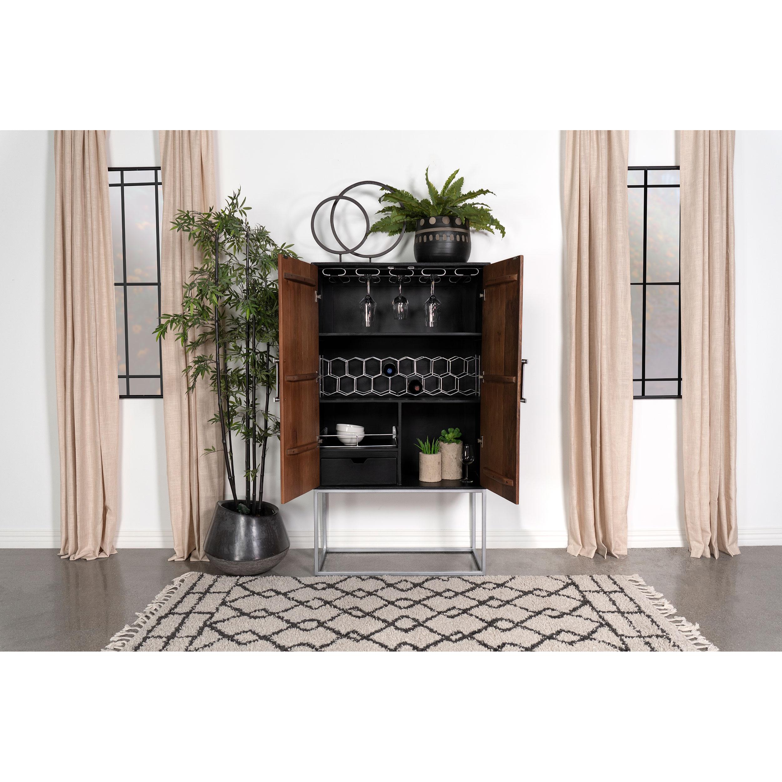 Coaster Furniture Borman 950318 2-door Home Bar Cabinet Wine Storage - Walnut and Black - Image 3