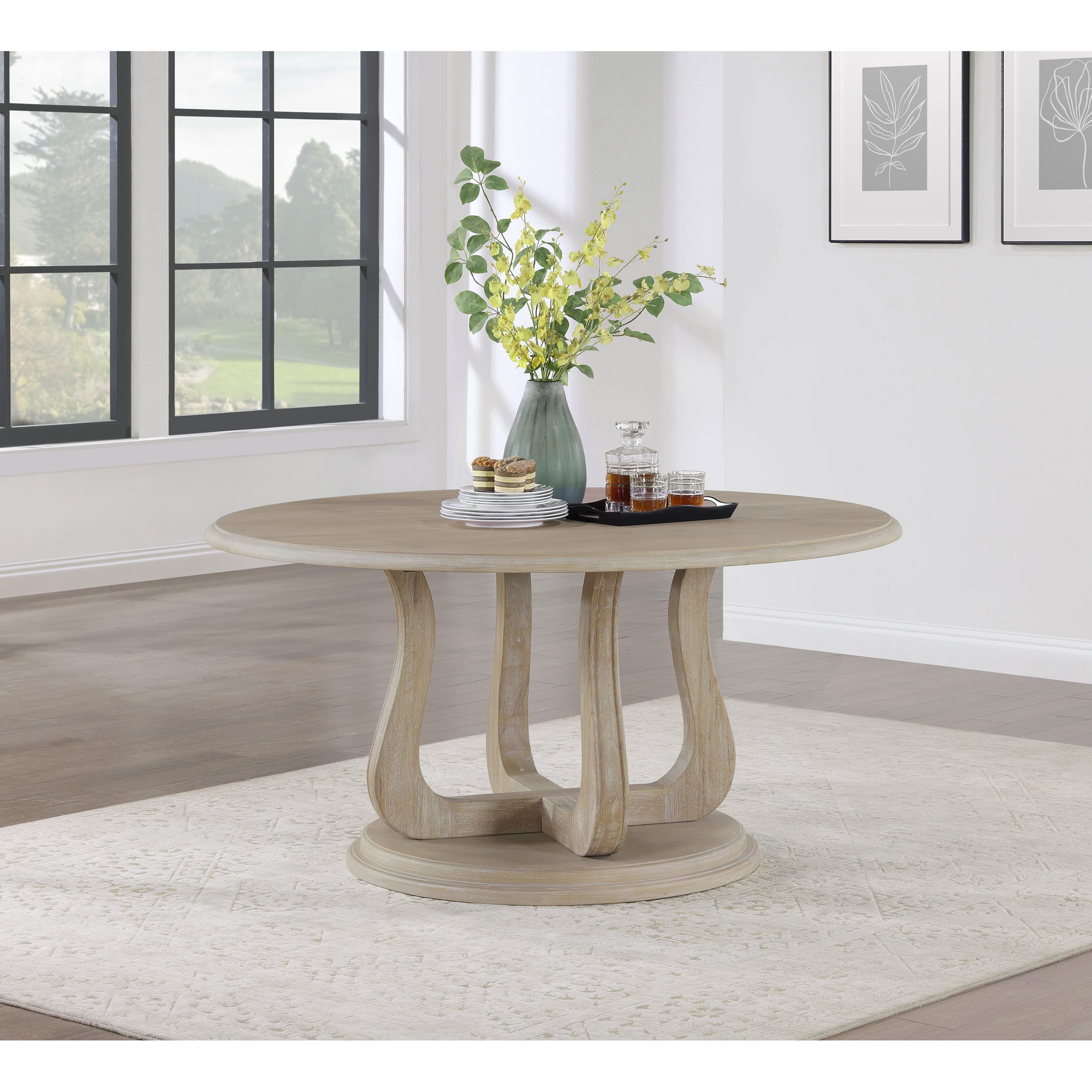 Coaster Furniture Trofello 123120 Round 60-inch Pedestal Dining Table - White Washed - Image 3