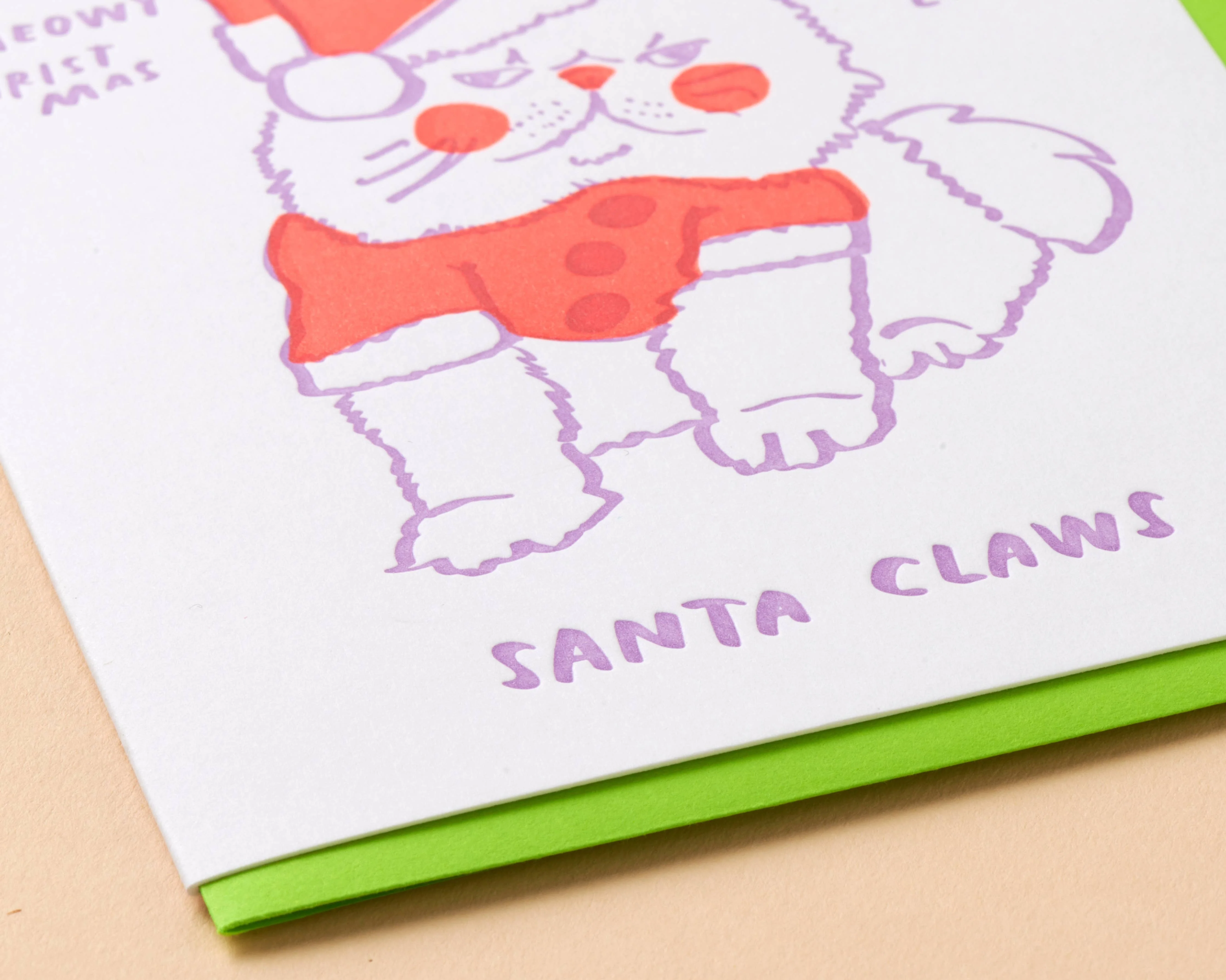 Santa Claws Christmas Cat Letterpress Greeting Card - Image 3