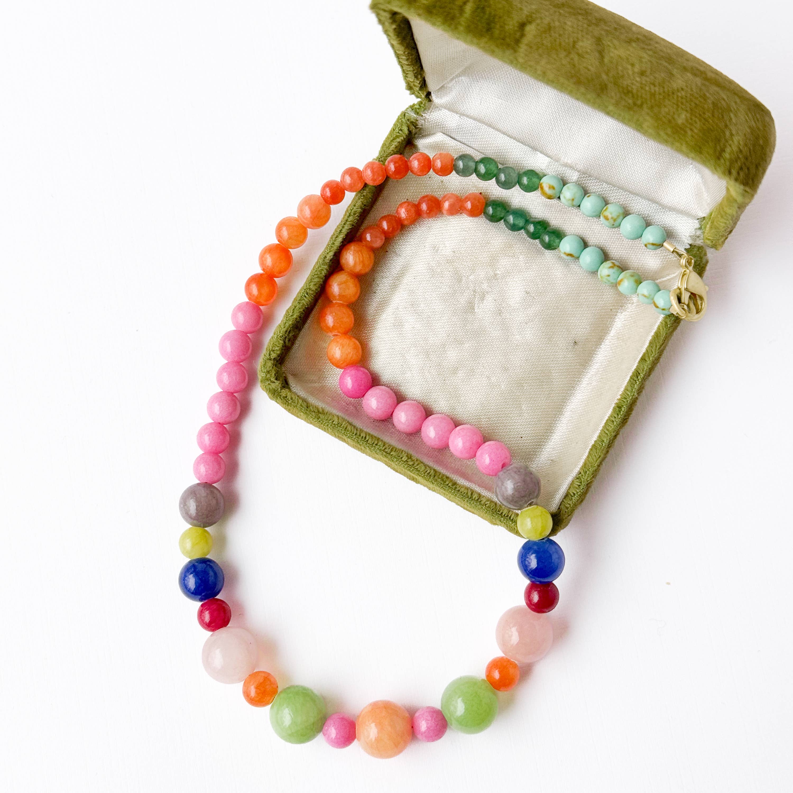 Colorful Beaded Necklace Mixed Glass Bright Statement