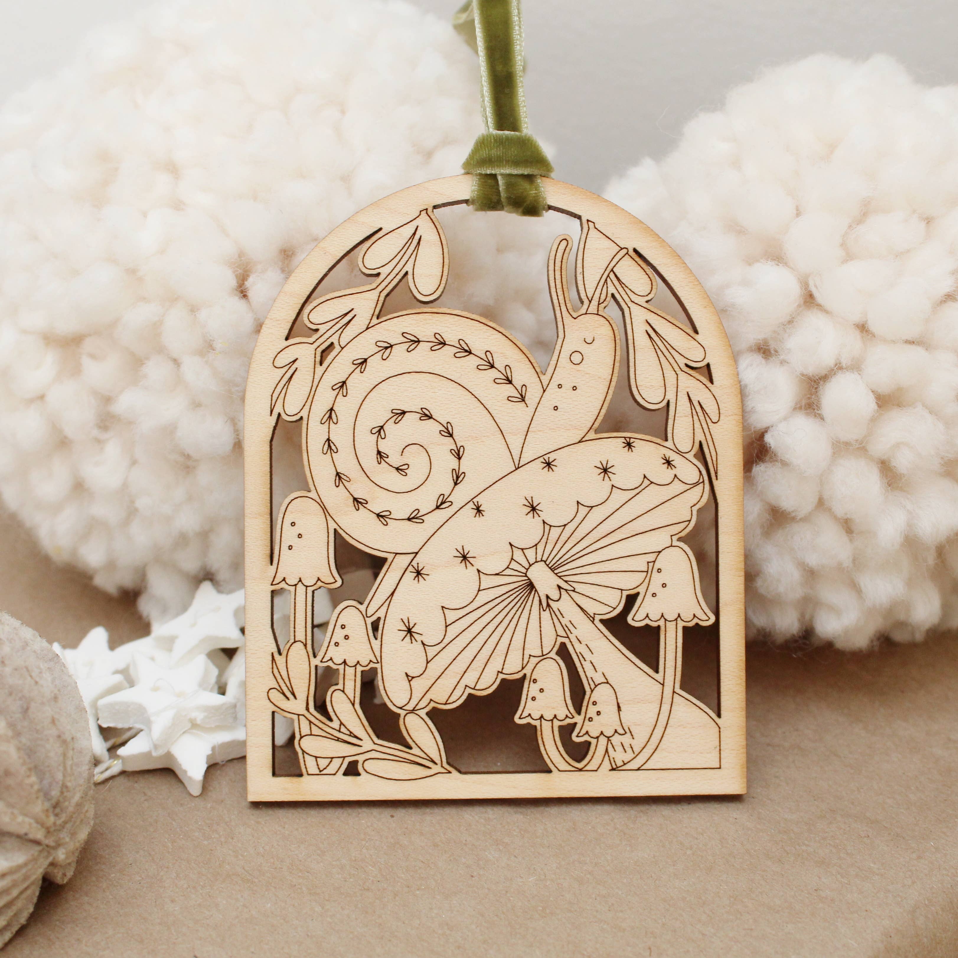 Wooden arch snail christmas holiday ornaments - Image 1
