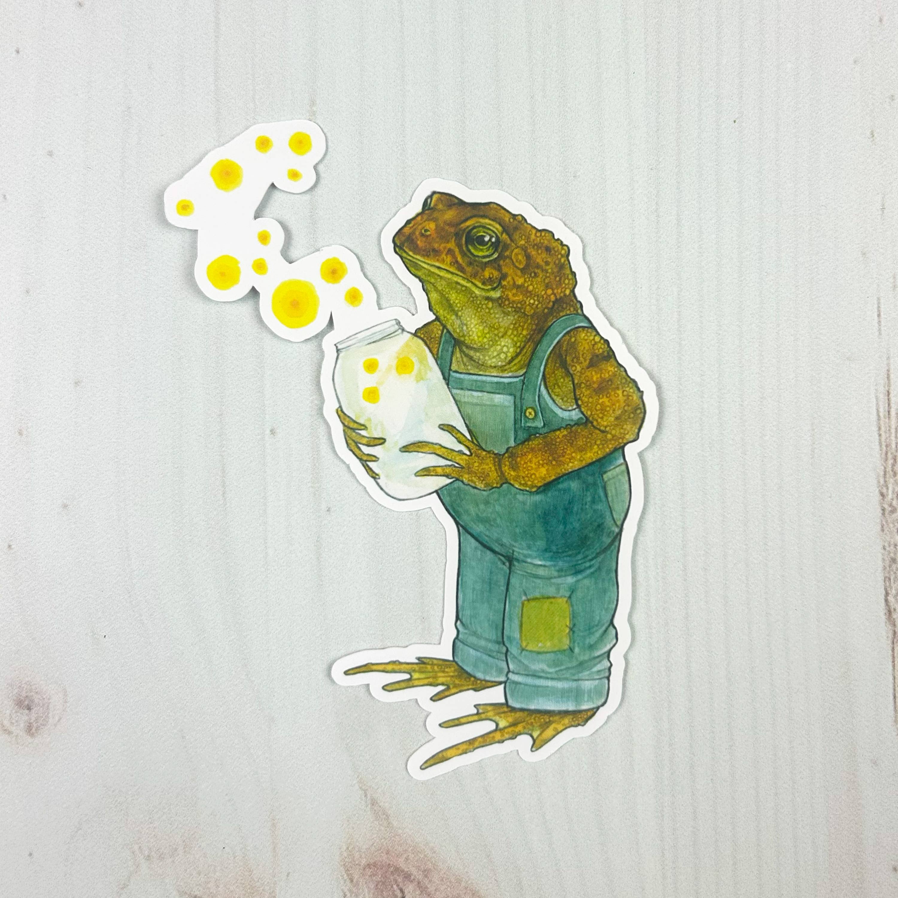 Toad with Firefly Jar Matte Vinyl Sticker - Image 1