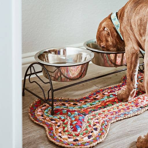 Chindi Rug Dog Bone Pet Food Mat - Hand Woven - Image 2