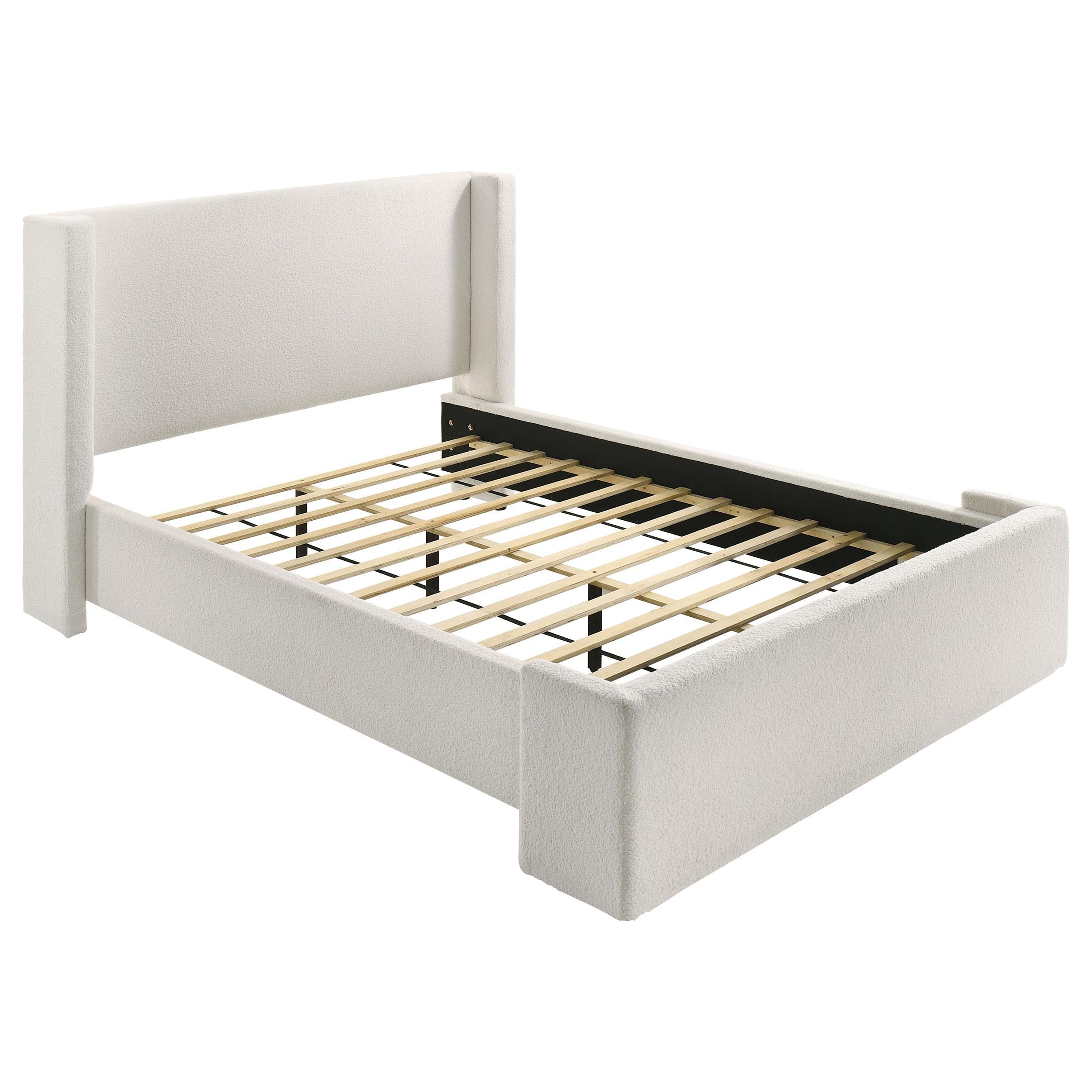 Coaster Furniture Alamosa 310078Q Boucle Upholstered Queen Wingback Bed - White - Image 3