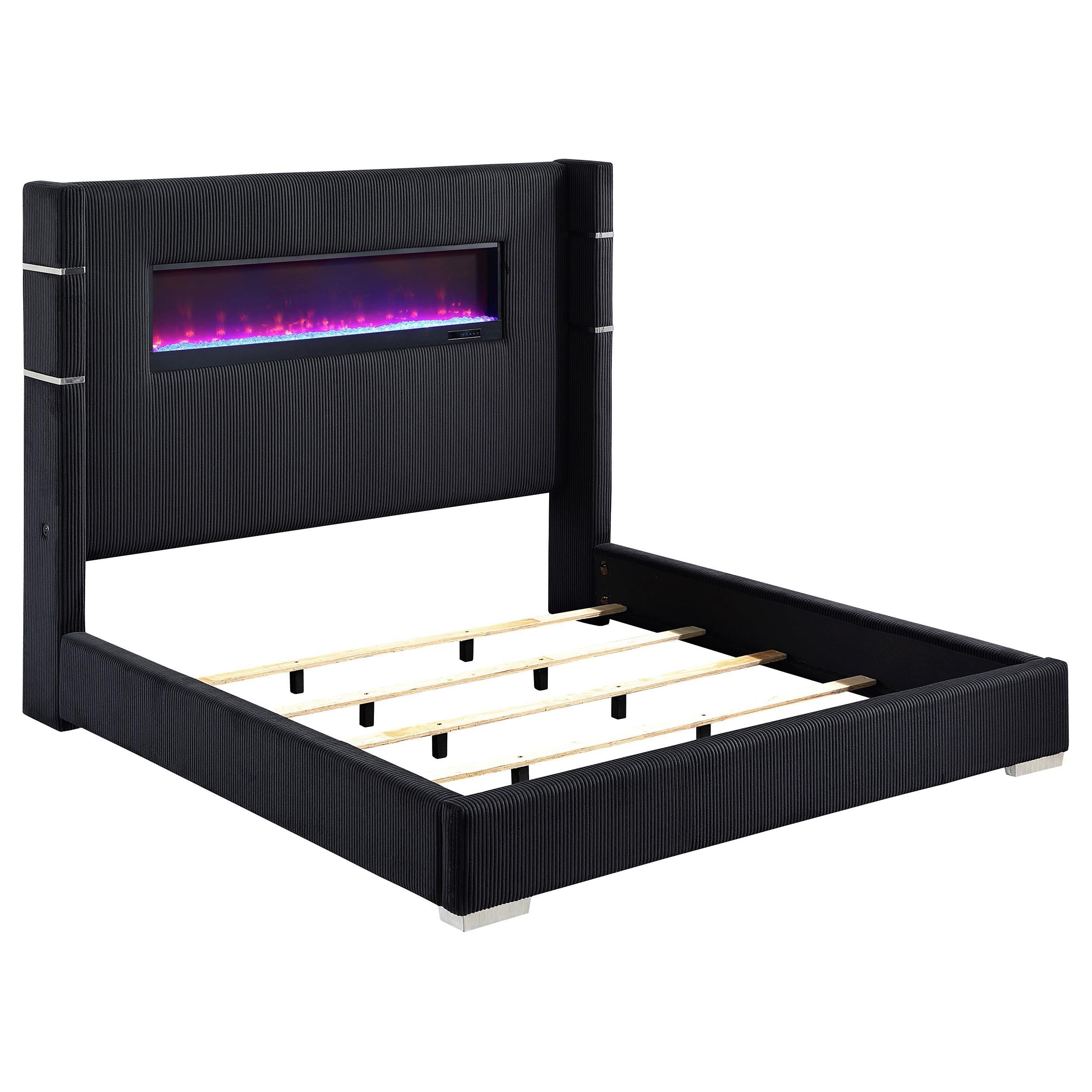 Coaster Furniture Tisdall 306031Q Upholstered Queen Flame Visualizer Bed - Black - Image 2