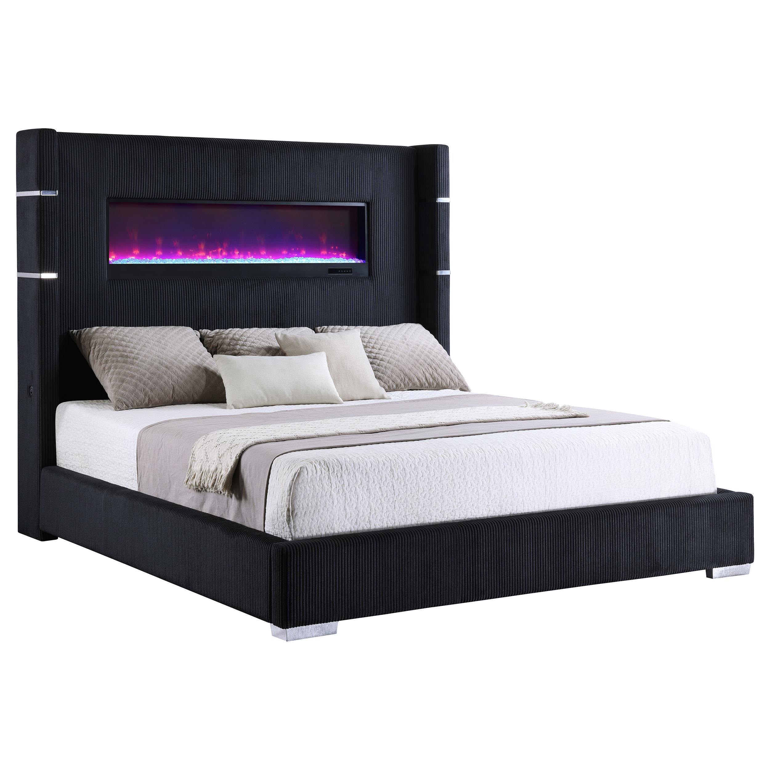 Coaster Furniture Tisdall 306031KE Upholstered Eastern King Flame Visualizer Bed - Black - Image 1