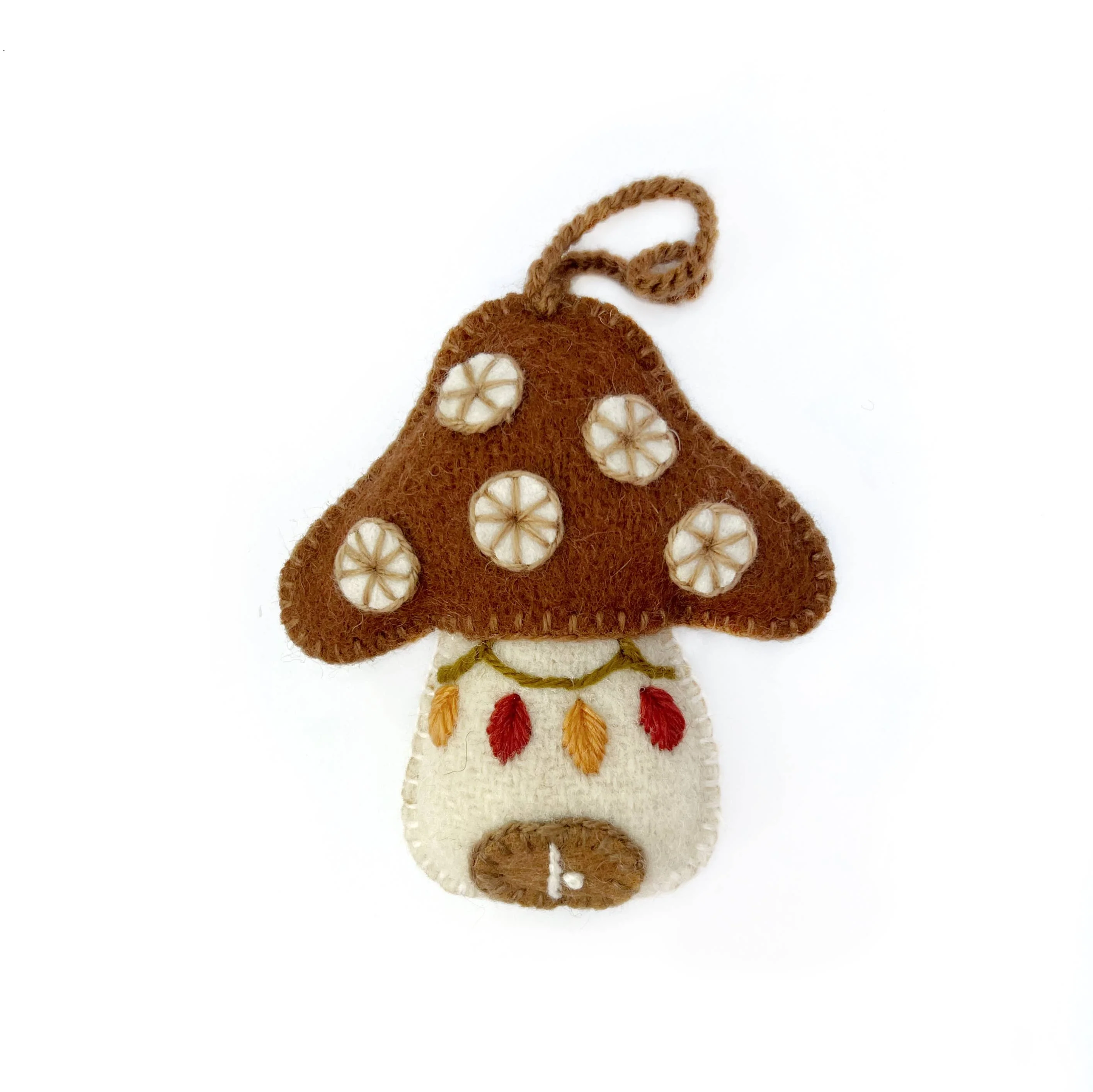 Mushroom House Embroidered Wool Ornament - Image 1