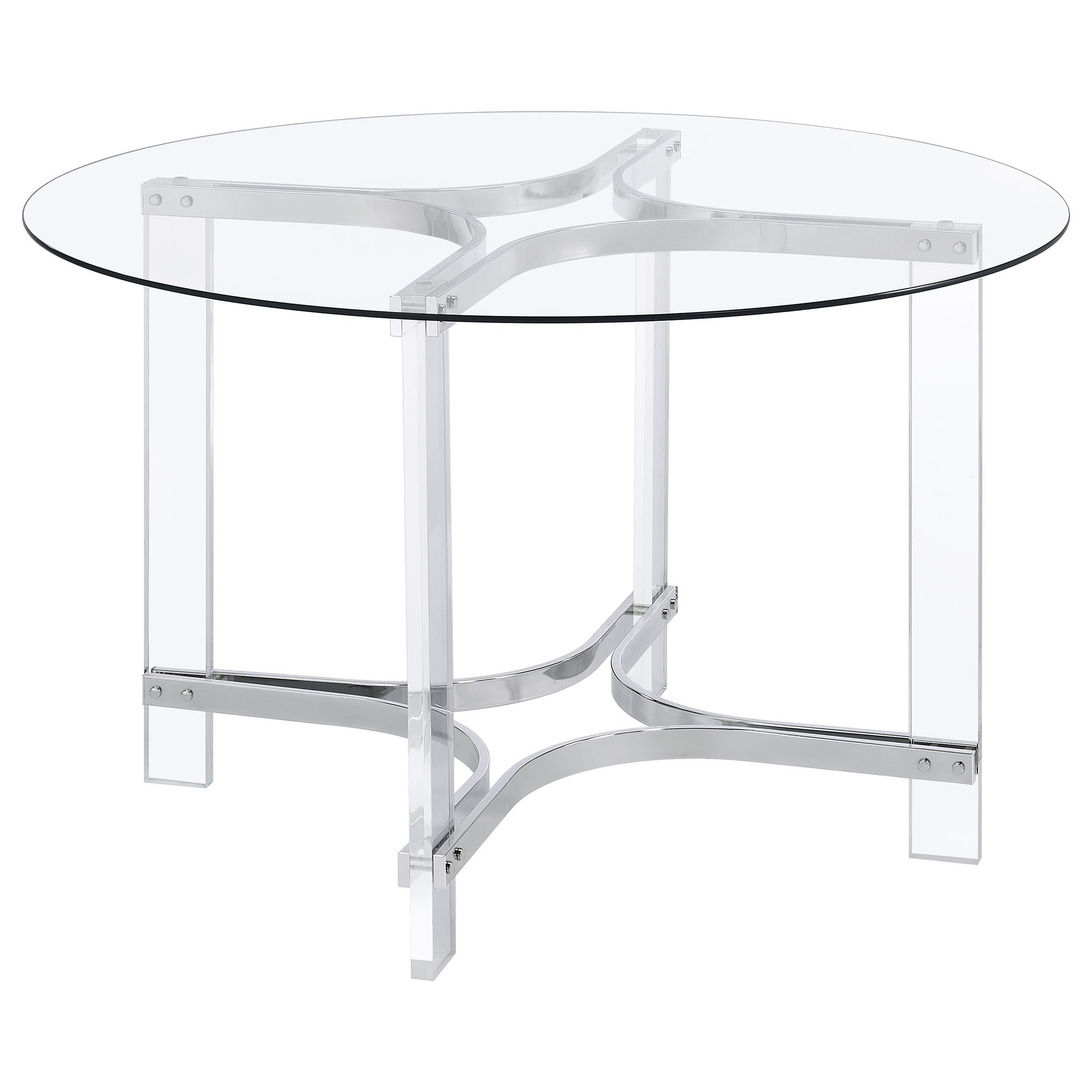 Coaster Furniture Keeling 108501 47-inch Round Glass Top Acrylic Dining Table - Chrome - Image 1