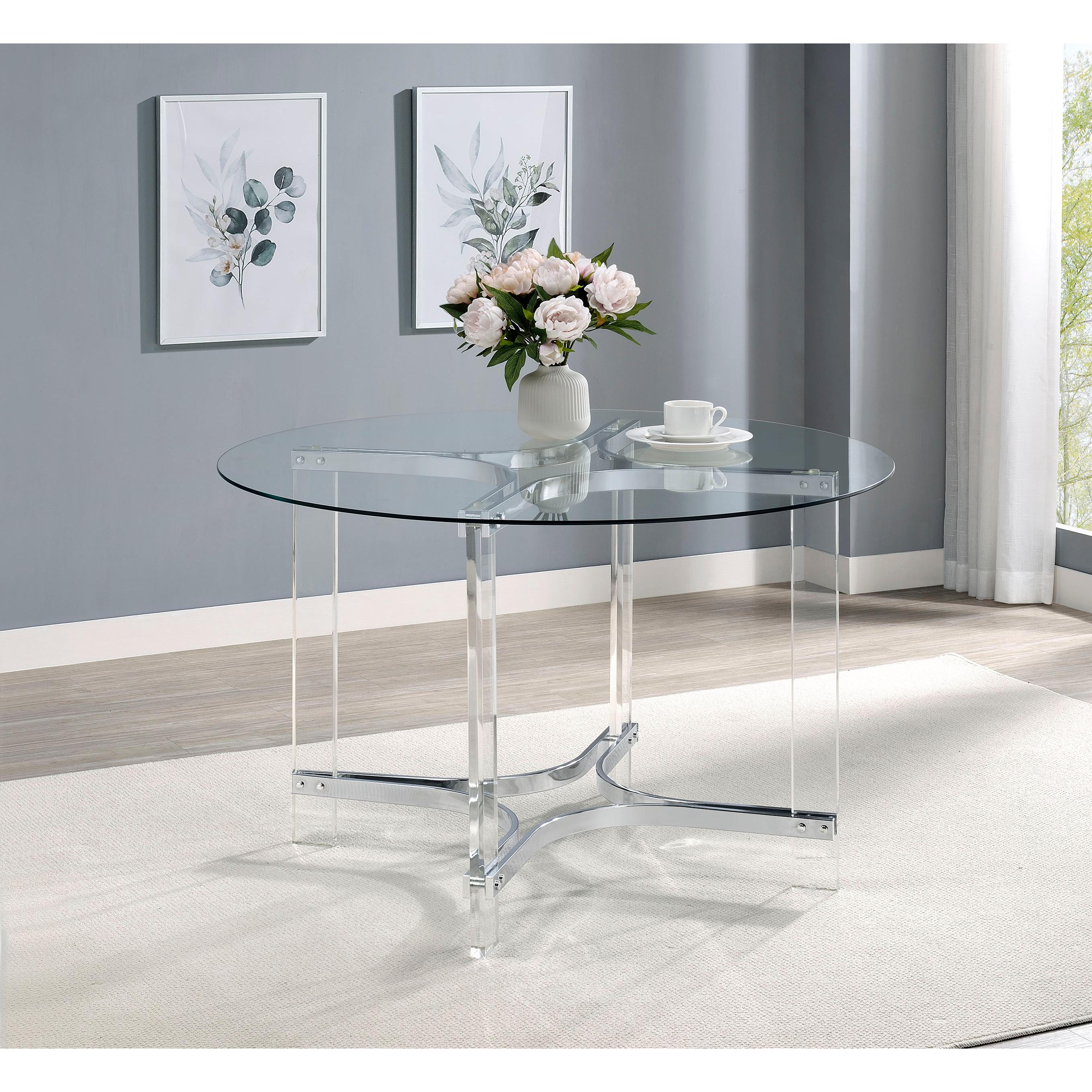 Coaster Furniture Keeling 108501 47-inch Round Glass Top Acrylic Dining Table - Chrome - Image 2