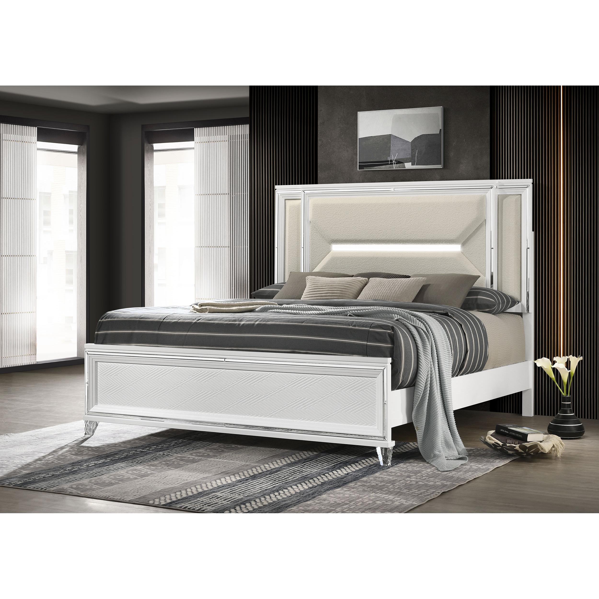 Coaster Furniture Marmore 224961KE 64-inch Eastern King Panel Bed LED Headboard - White - Image 2