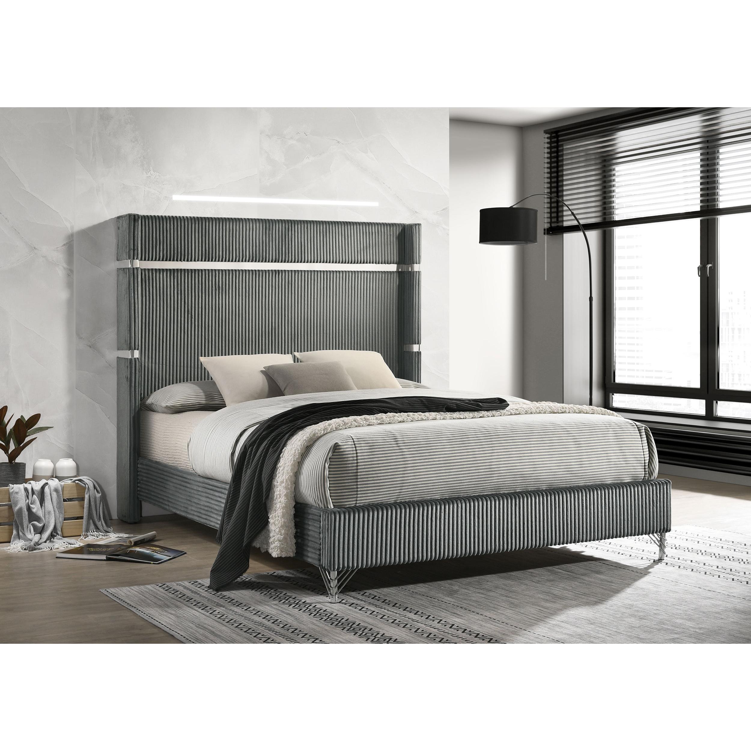 Coaster Furniture Lucia 224991Q 61-inch Upholstered Queen Wingback Bed - Grey - Image 2