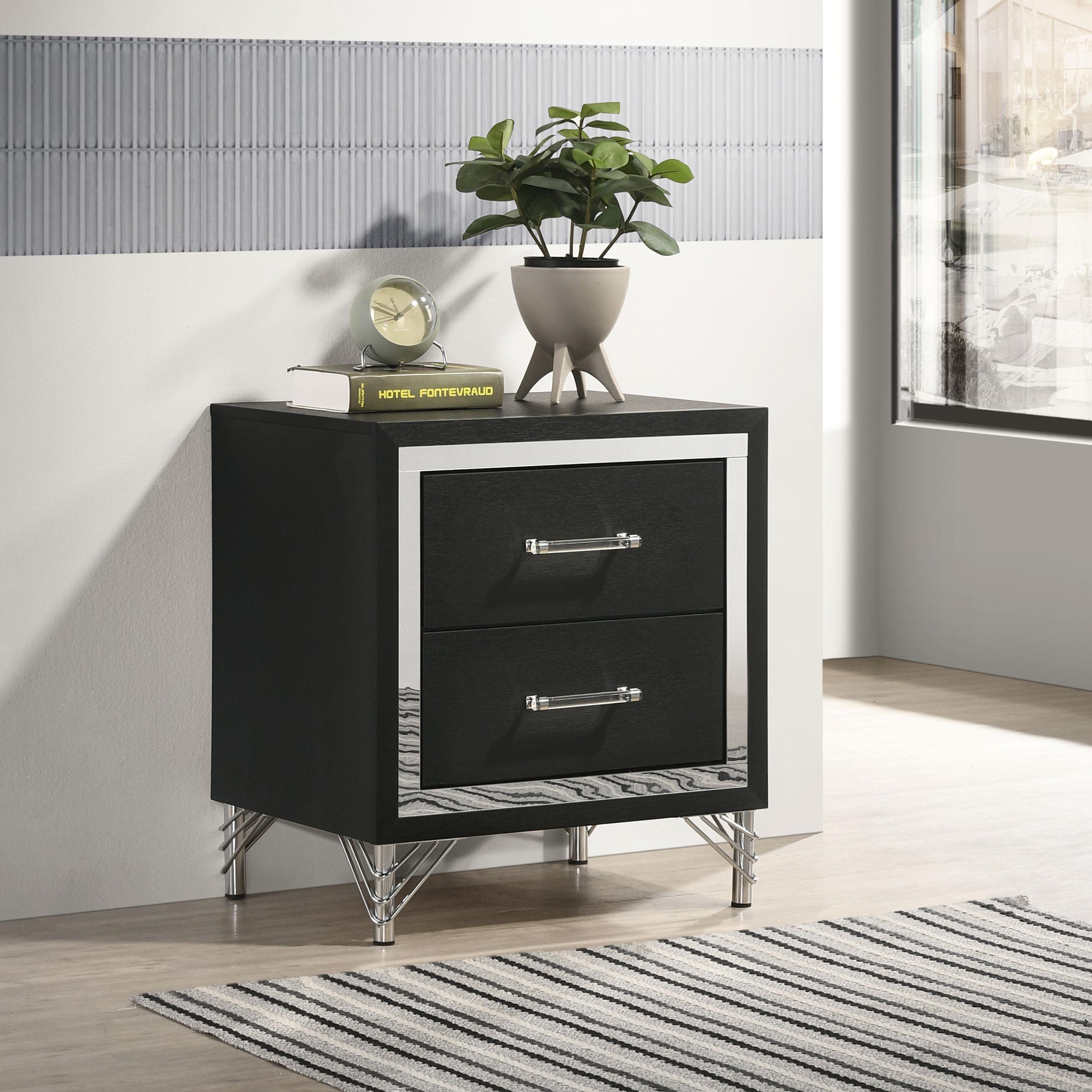 Coaster Furniture Lucia 224992 2-Drawer Nightstand Bedside Table - Black - Image 2