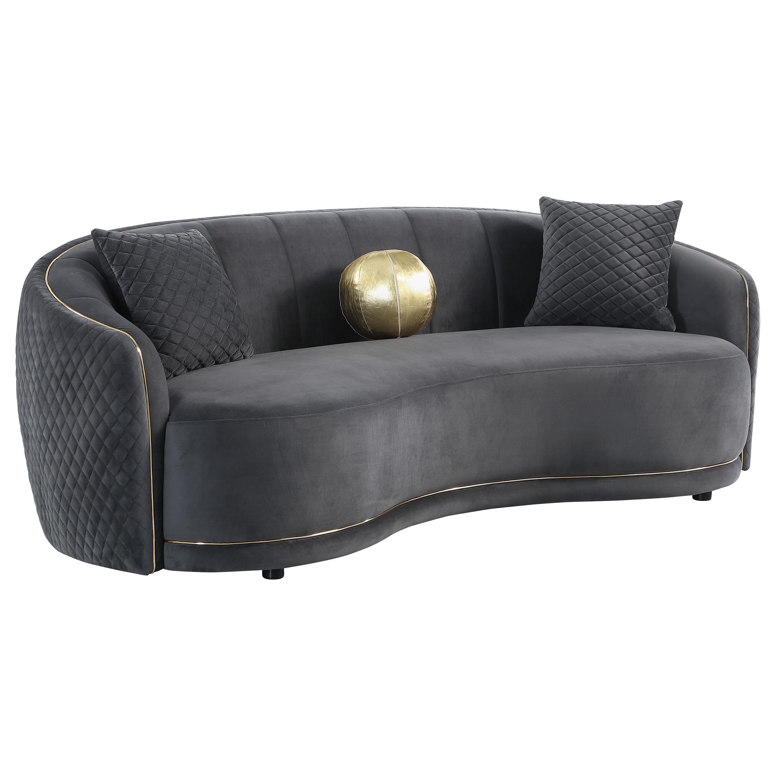 Coaster Furniture Brookside 504844 Velvet Upholstered Curved Sofa - Dark Grey - Image 1