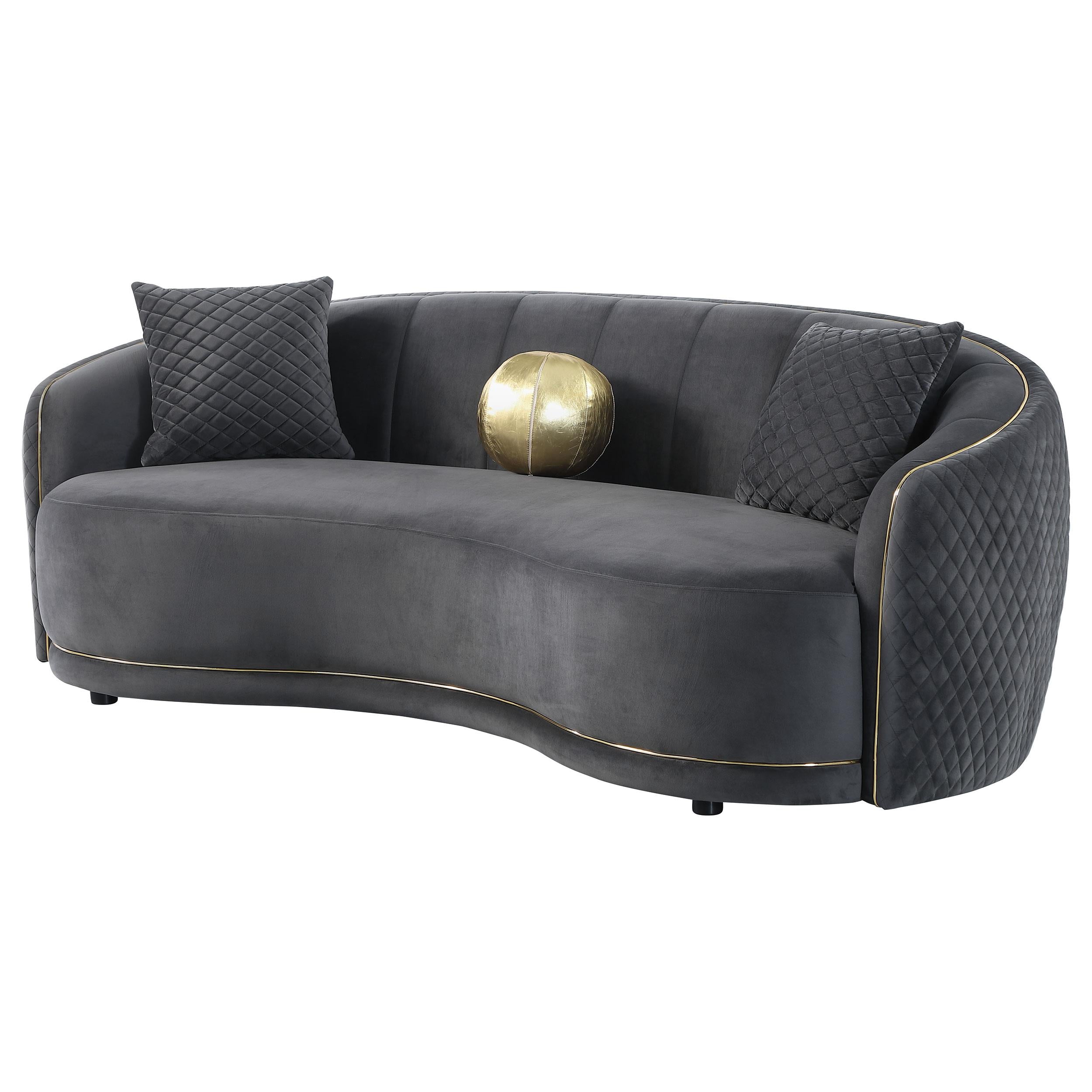 Coaster Furniture Brookside 504844 Velvet Upholstered Curved Sofa - Dark Grey - Image 3