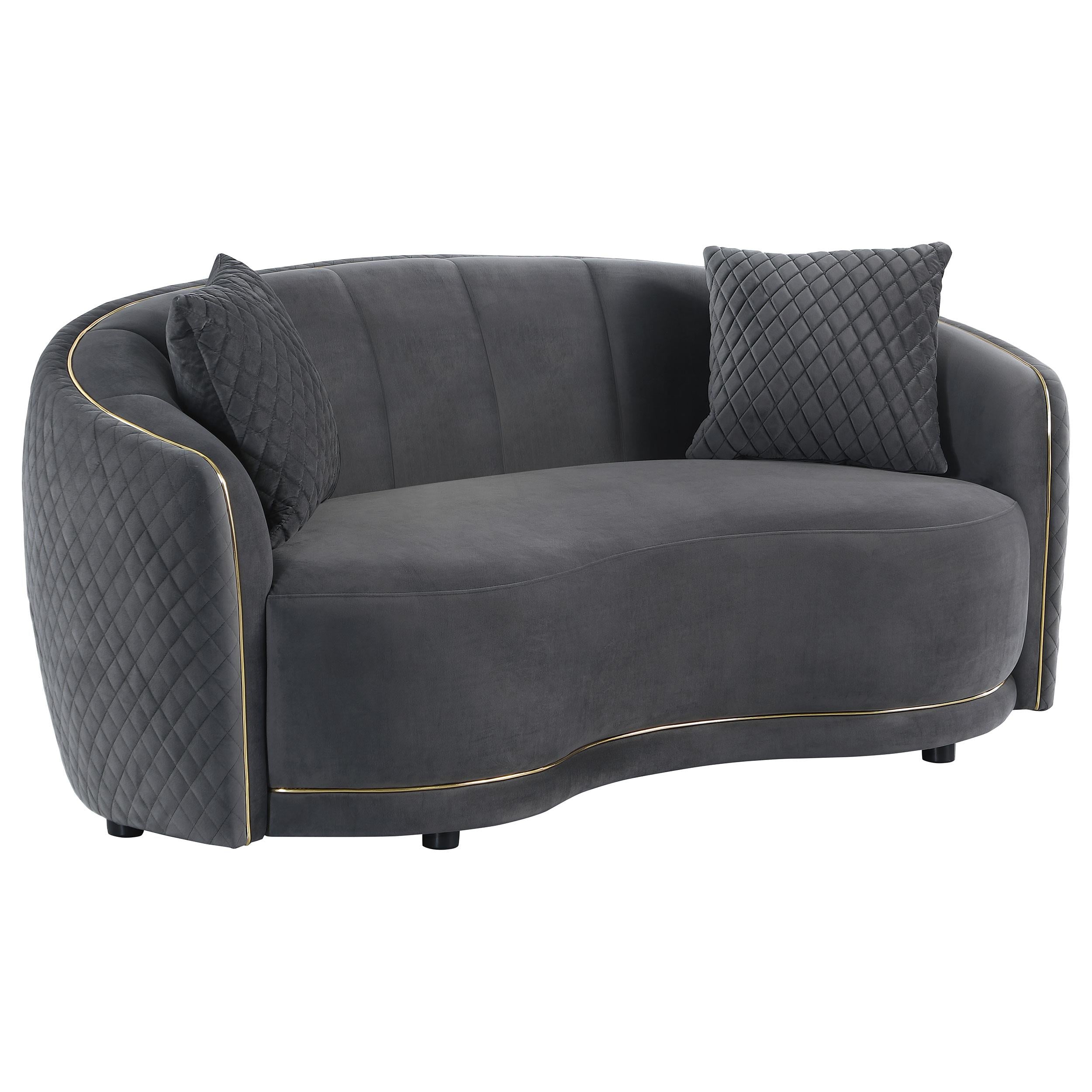 Coaster Furniture Brookside 504845 Velvet Upholstered Curved Loveseat – Dark Grey