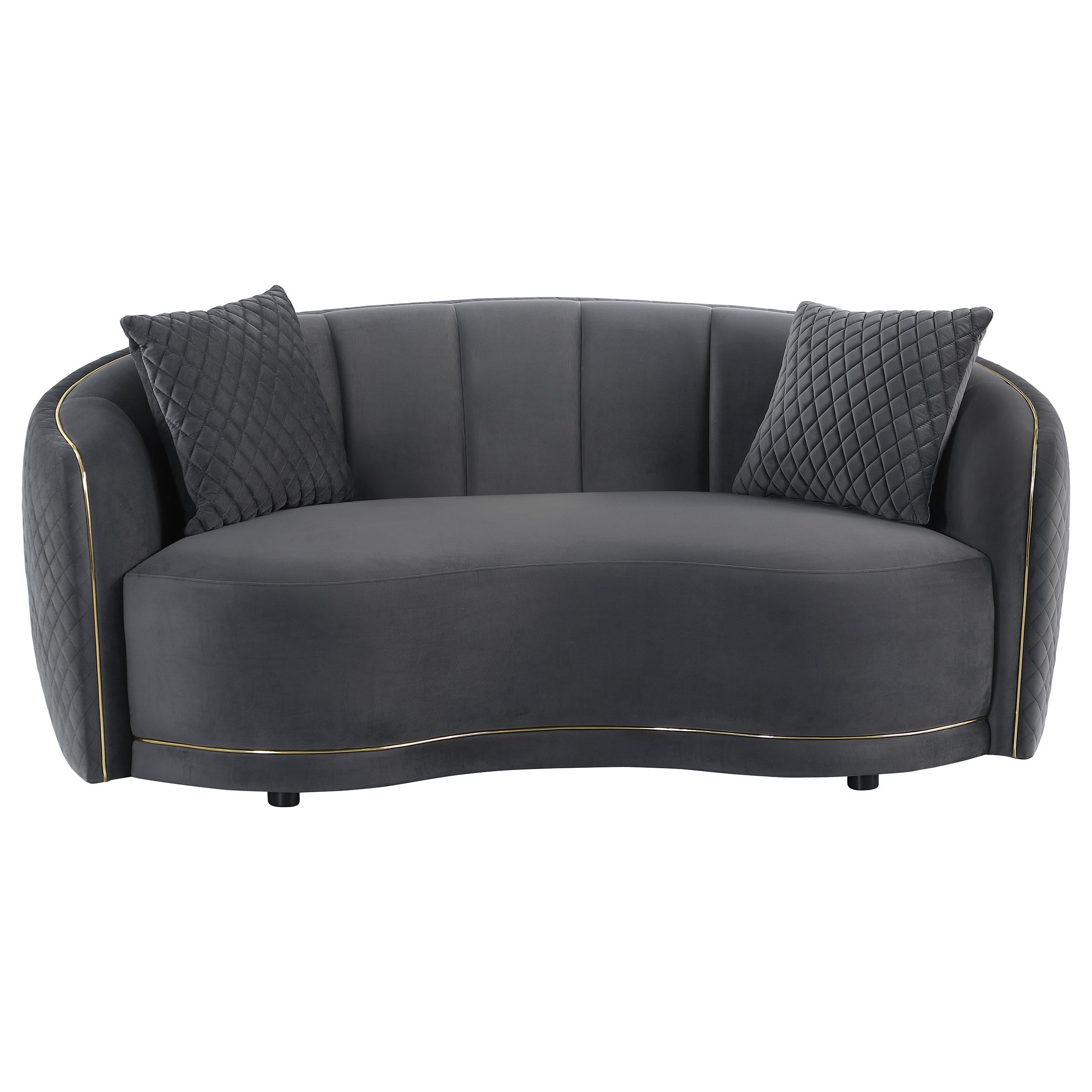 Coaster Furniture Brookside 504845 Velvet Upholstered Curved Loveseat - Dark Grey - Image 2