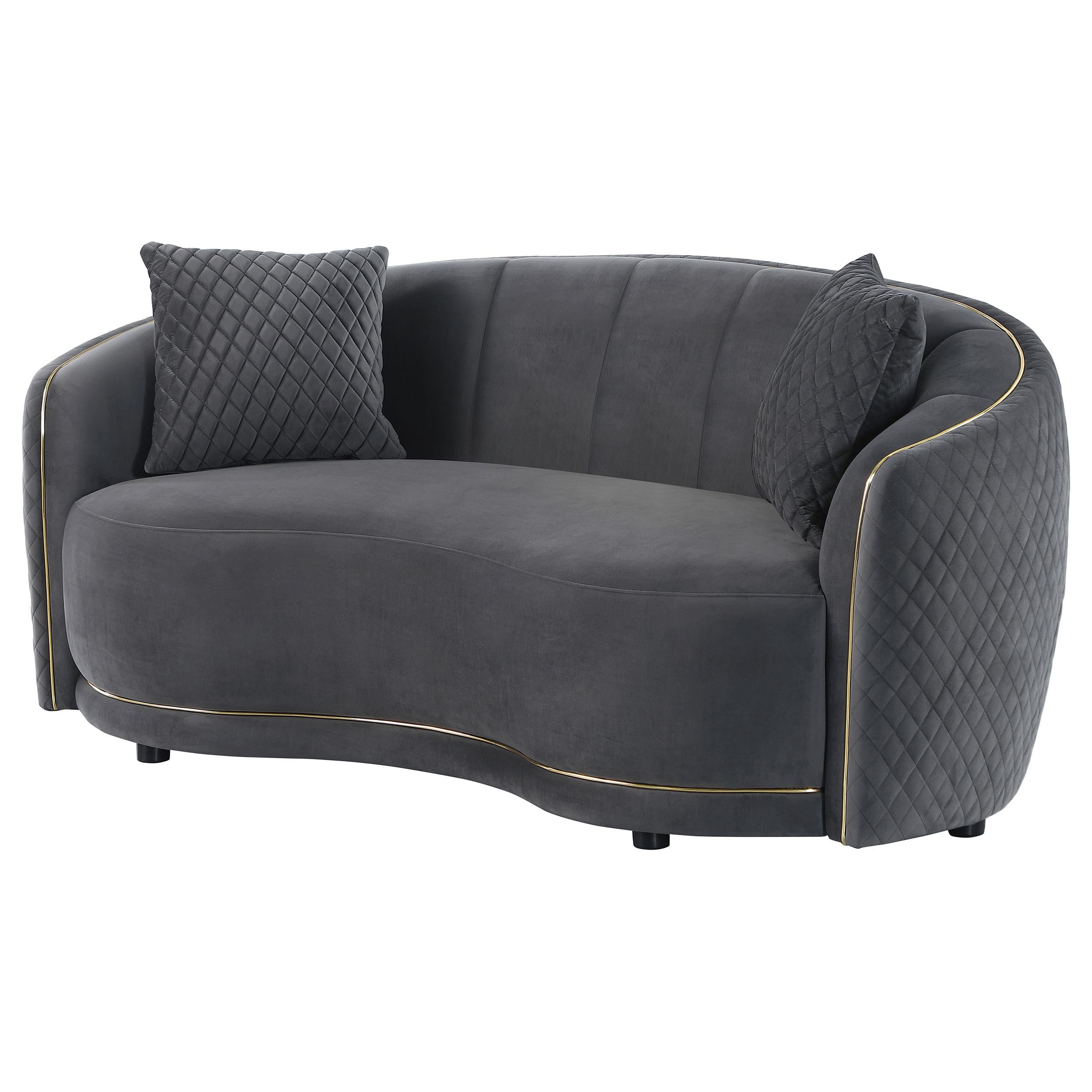 Coaster Furniture Brookside 504845 Velvet Upholstered Curved Loveseat - Dark Grey - Image 3