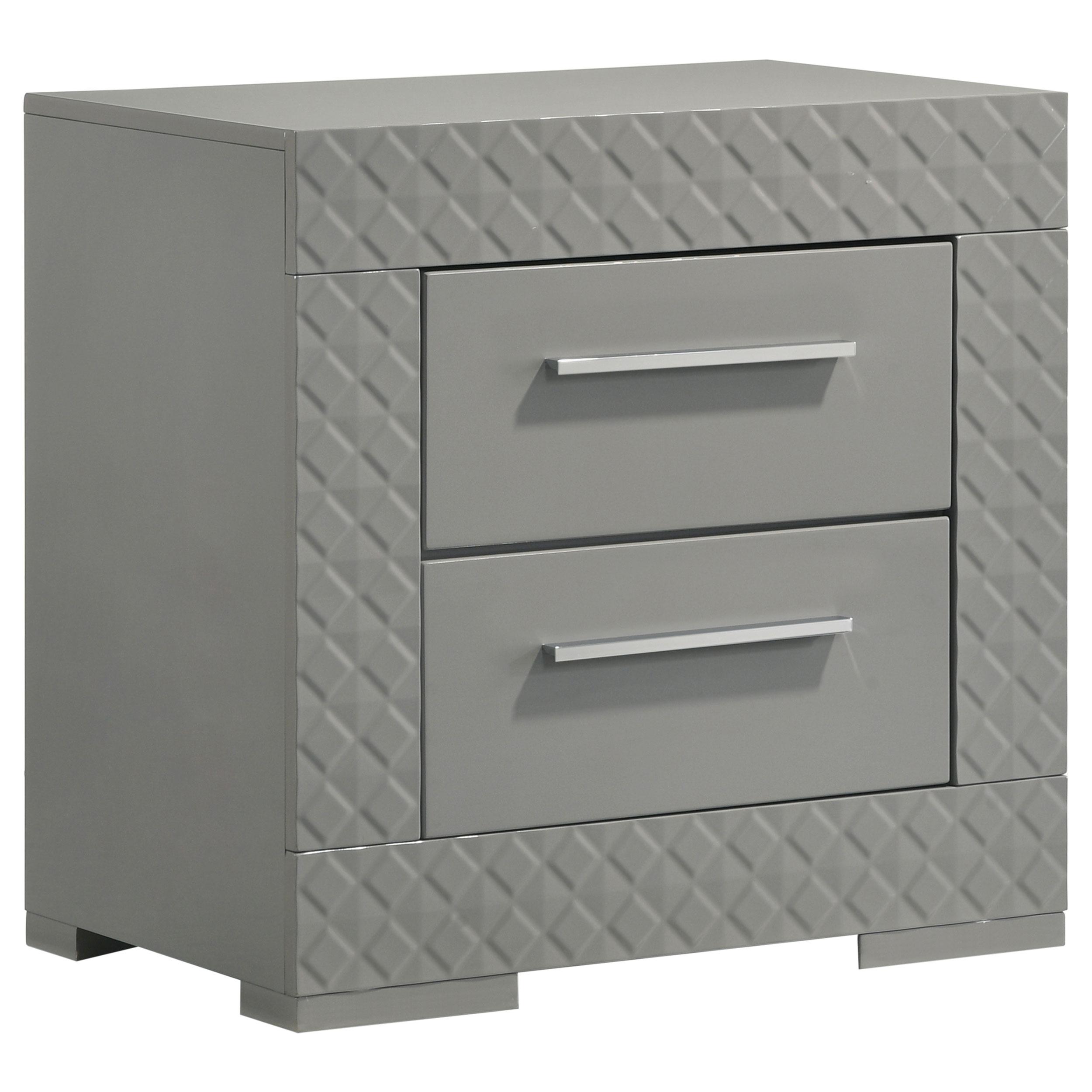 Coaster Furniture Ives 224972 2-Drawer Nightstand Bedside Table – Grey High Gloss