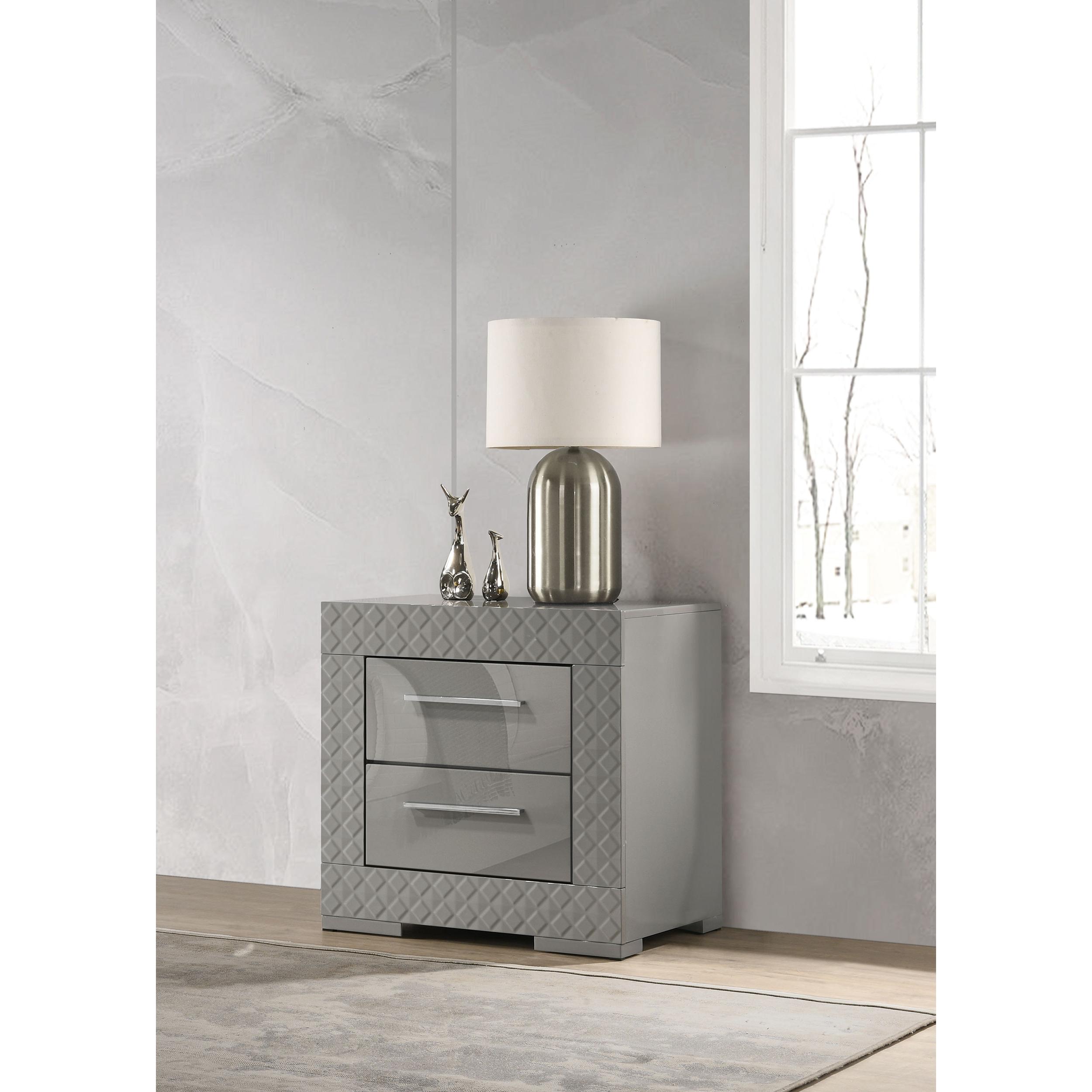 Coaster Furniture Ives 224972 2-Drawer Nightstand Bedside Table - Grey High Gloss - Image 2
