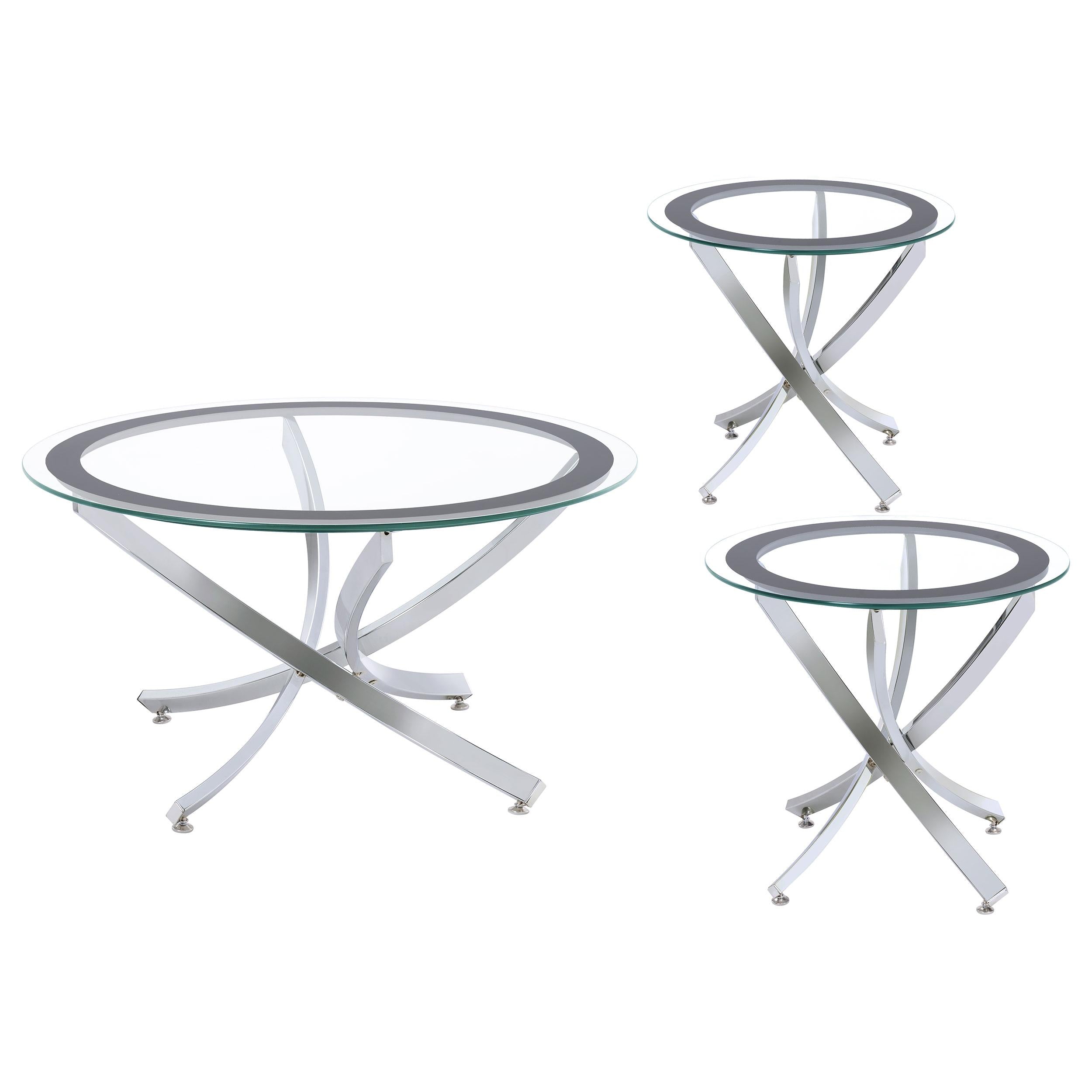 Coaster Furniture Brooke 702588-SET 3-piece Round Glass Top Coffee Table Set – Chrome