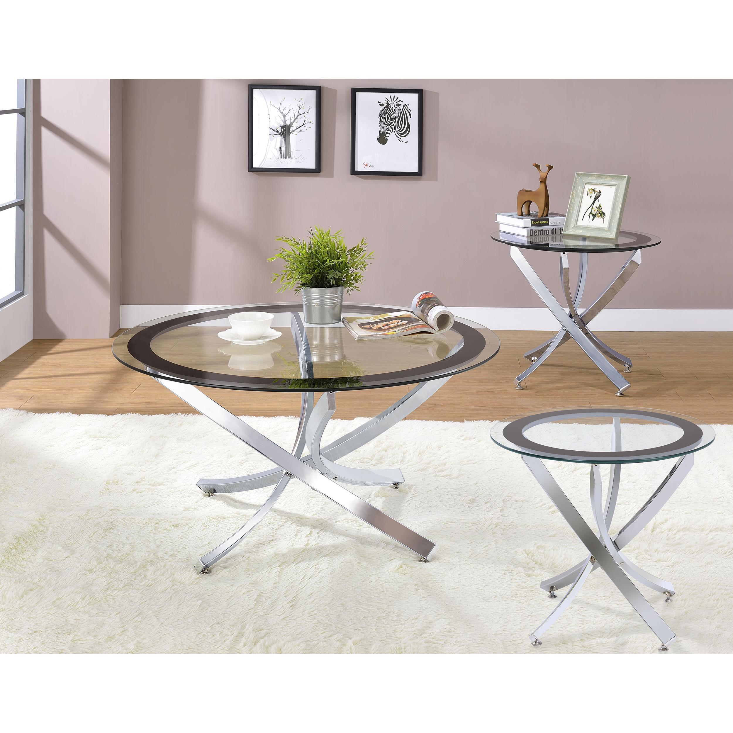 Coaster Furniture Brooke 702588-SET 3-piece Round Glass Top Coffee Table Set - Chrome - Image 2
