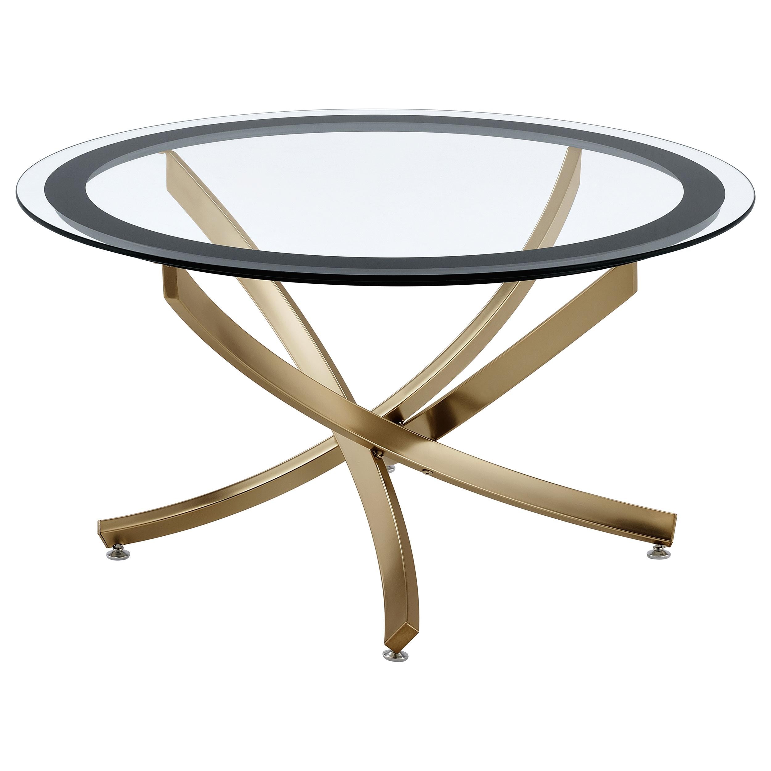 Coaster Furniture Brooke 707888 Round Glass Top Coffee Table Metal Base – Brass