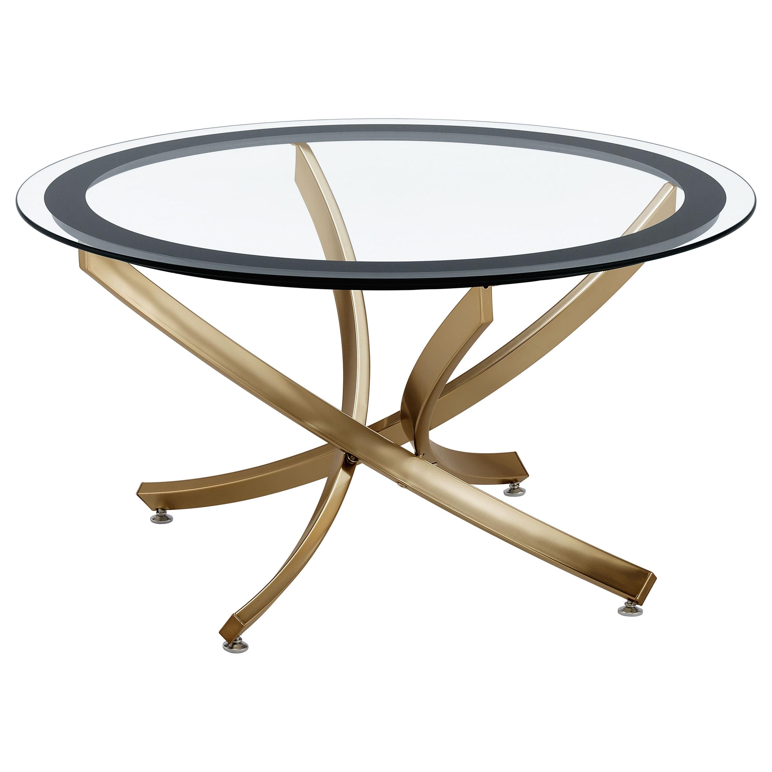 Coaster Furniture Brooke 707888 Round Glass Top Coffee Table Metal Base - Brass - Image 2