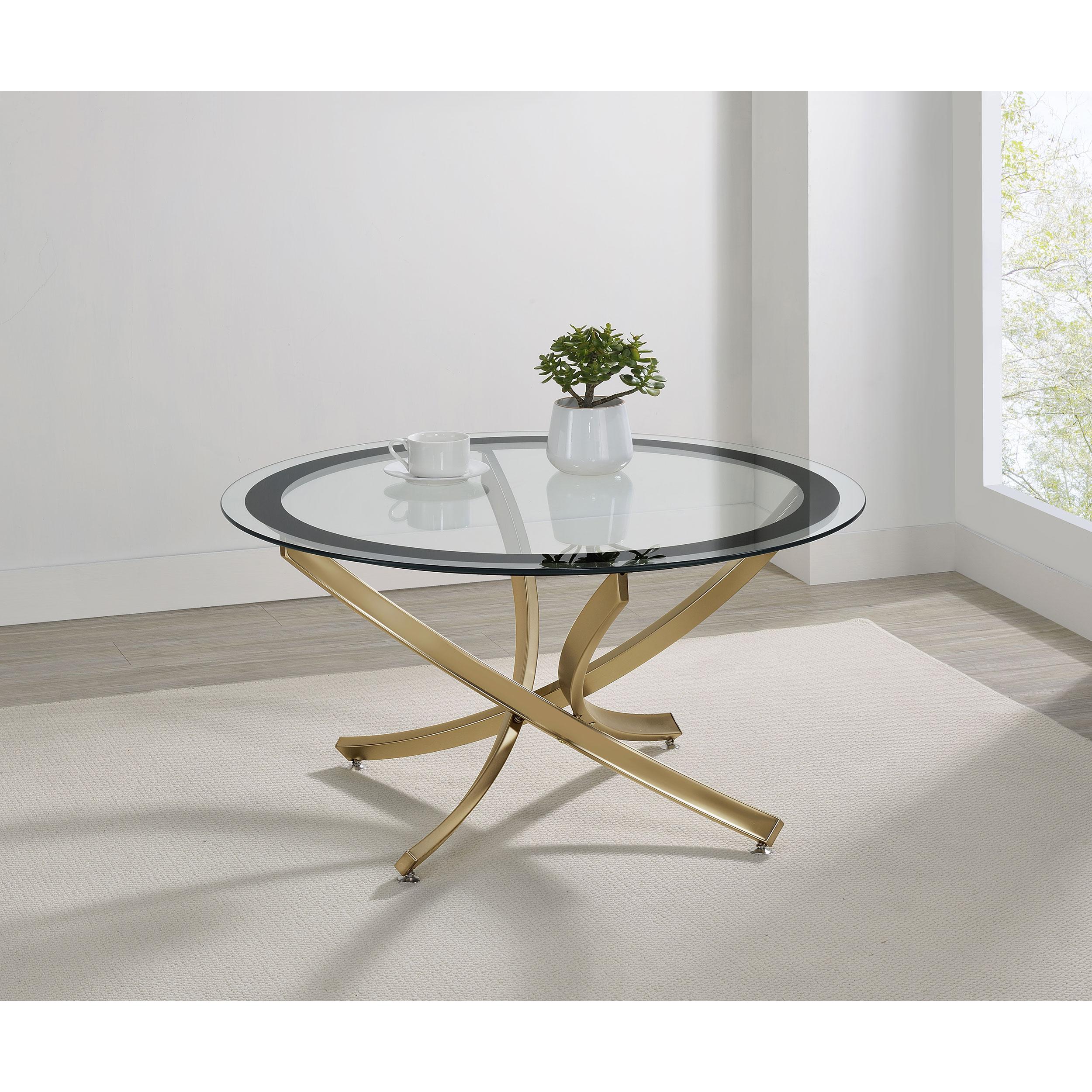 Coaster Furniture Brooke 707888 Round Glass Top Coffee Table Metal Base - Brass - Image 3