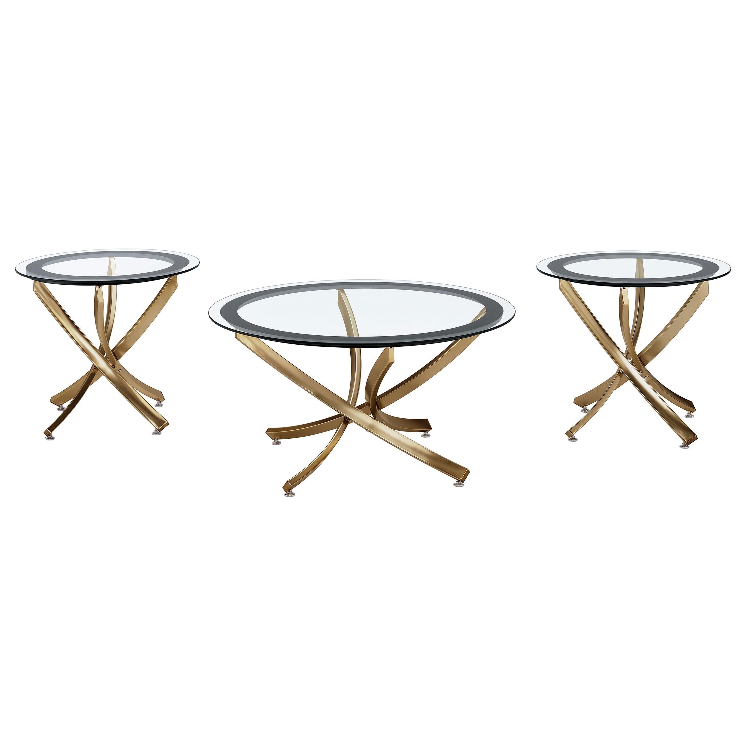 Coaster Furniture Brooke 707888-SET 3-piece Round Glass Top Coffee Table Set – Brass