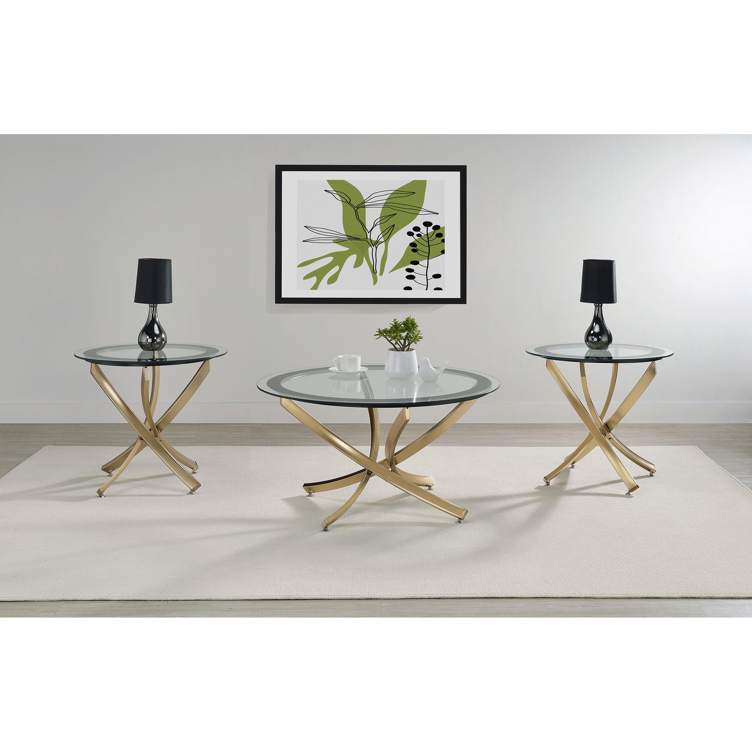 Coaster Furniture Brooke 707888-SET 3-piece Round Glass Top Coffee Table Set - Brass - Image 2