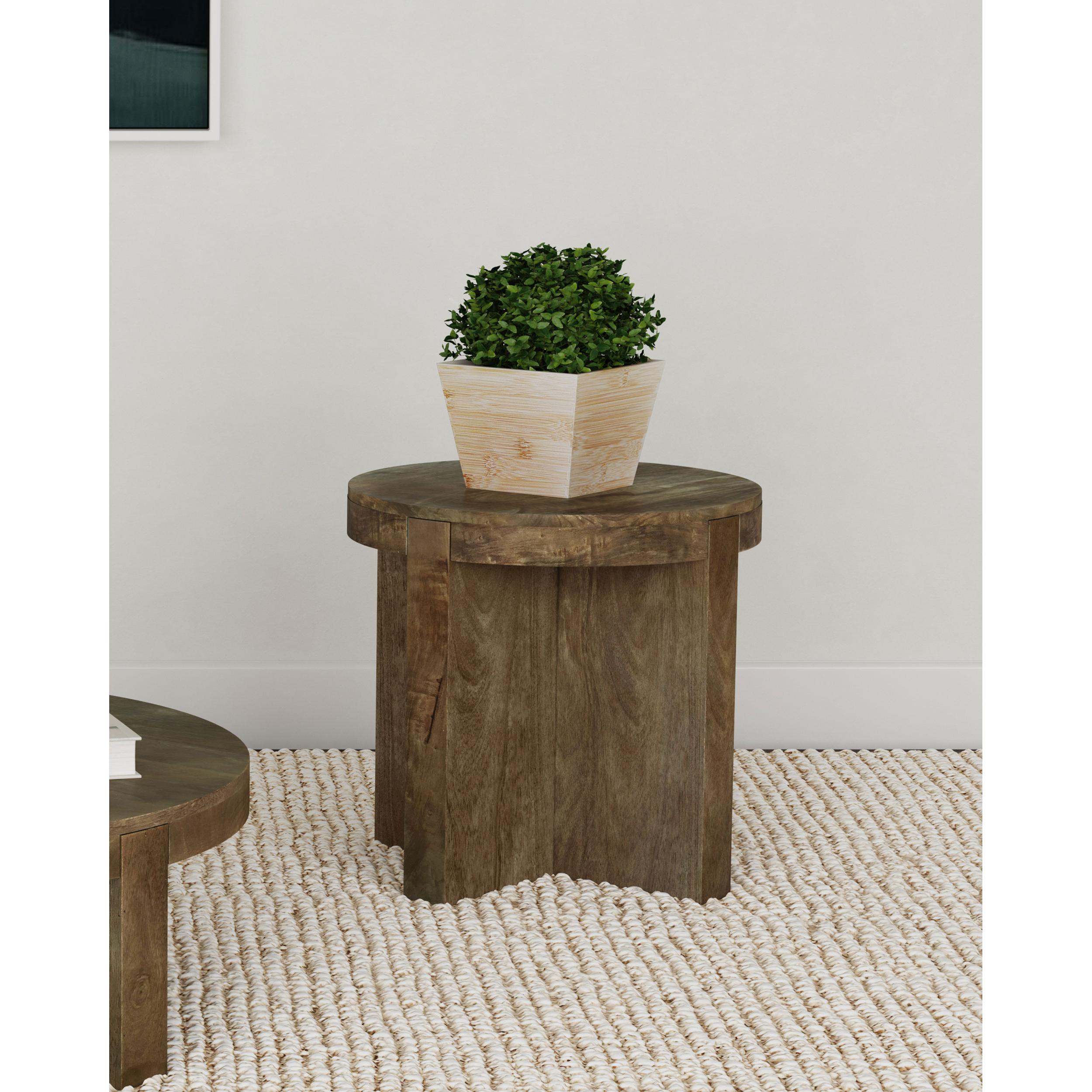 Coaster Furniture Kinkaid 710137 Round Solid Mango Wood End Table - Brown - Image 2
