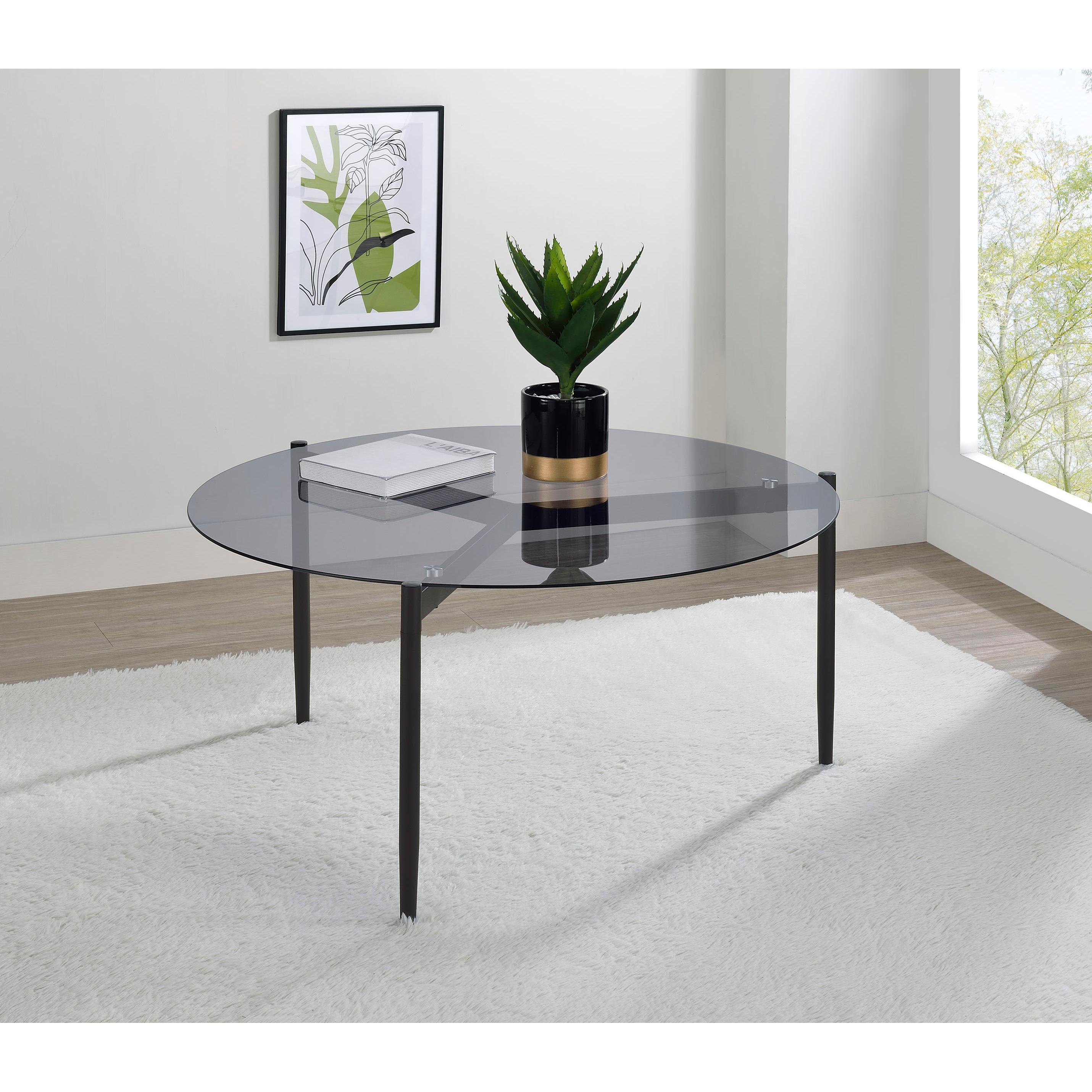 Coaster Furniture Rosalie 710168 Round Smoked Glass Top Coffee Table - Grey - Image 2