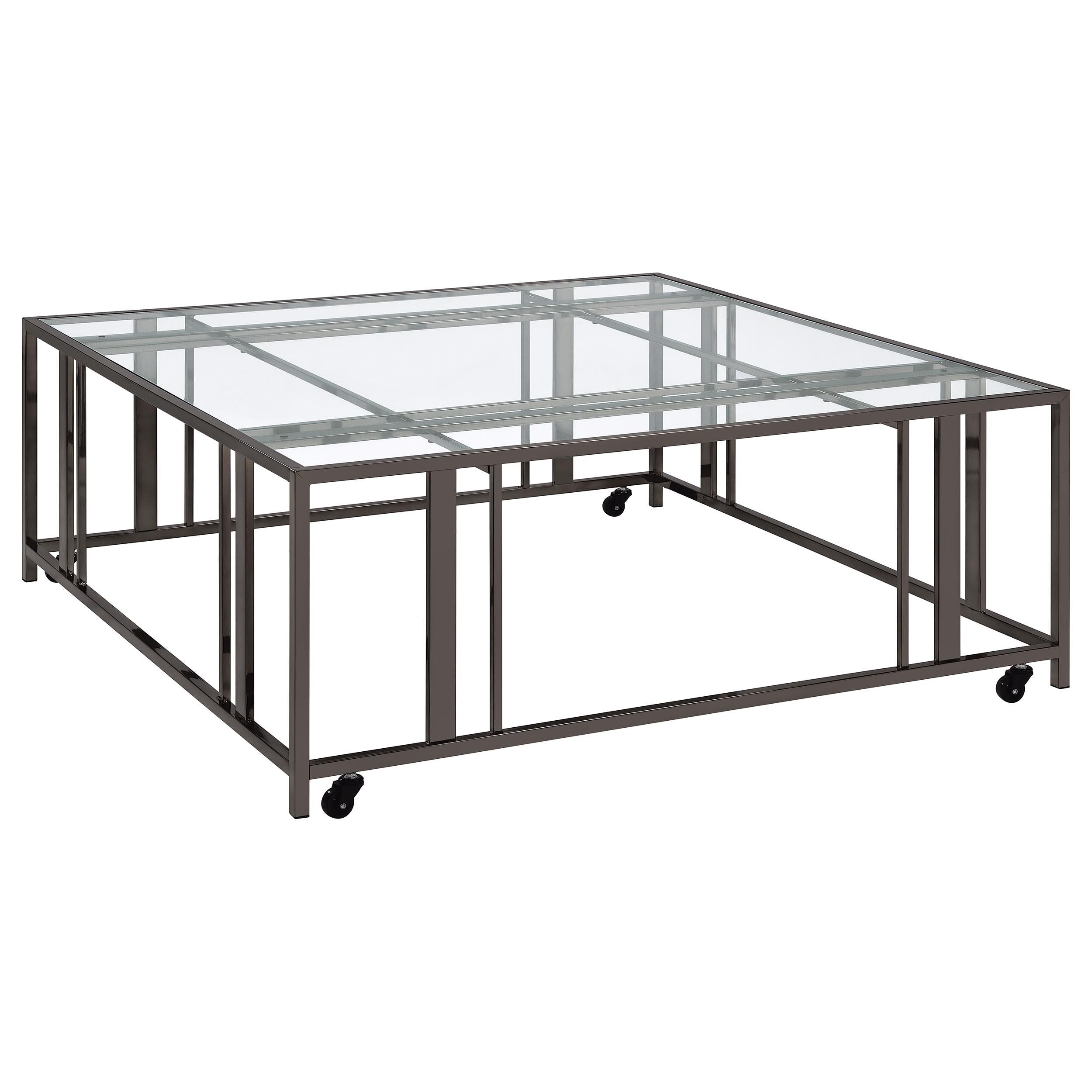 Coaster Furniture Adri 710178 Square Glass Top Coffee Table with Casters – Black Nickel