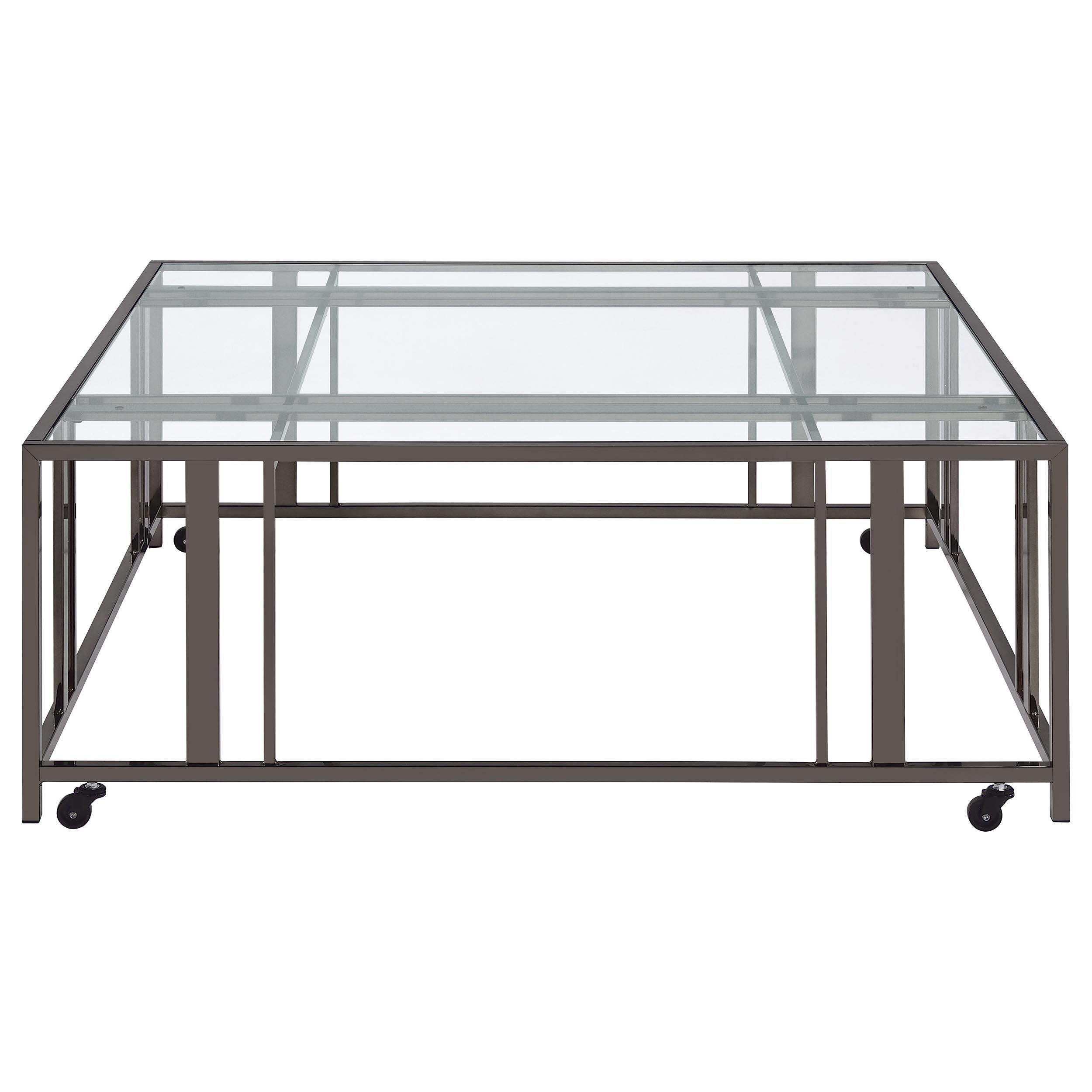 Coaster Furniture Adri 710178 Square Glass Top Coffee Table with Casters - Black Nickel - Image 3
