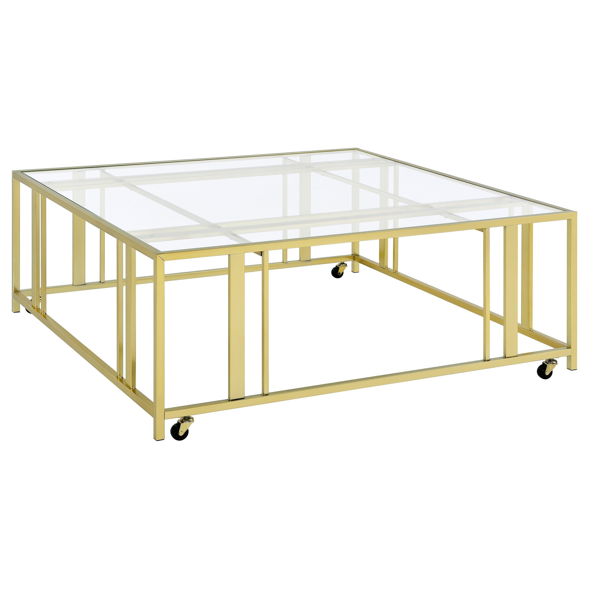Coaster Furniture Adri 710188 Square Glass Top Coffee Table with Casters – Matte Brass