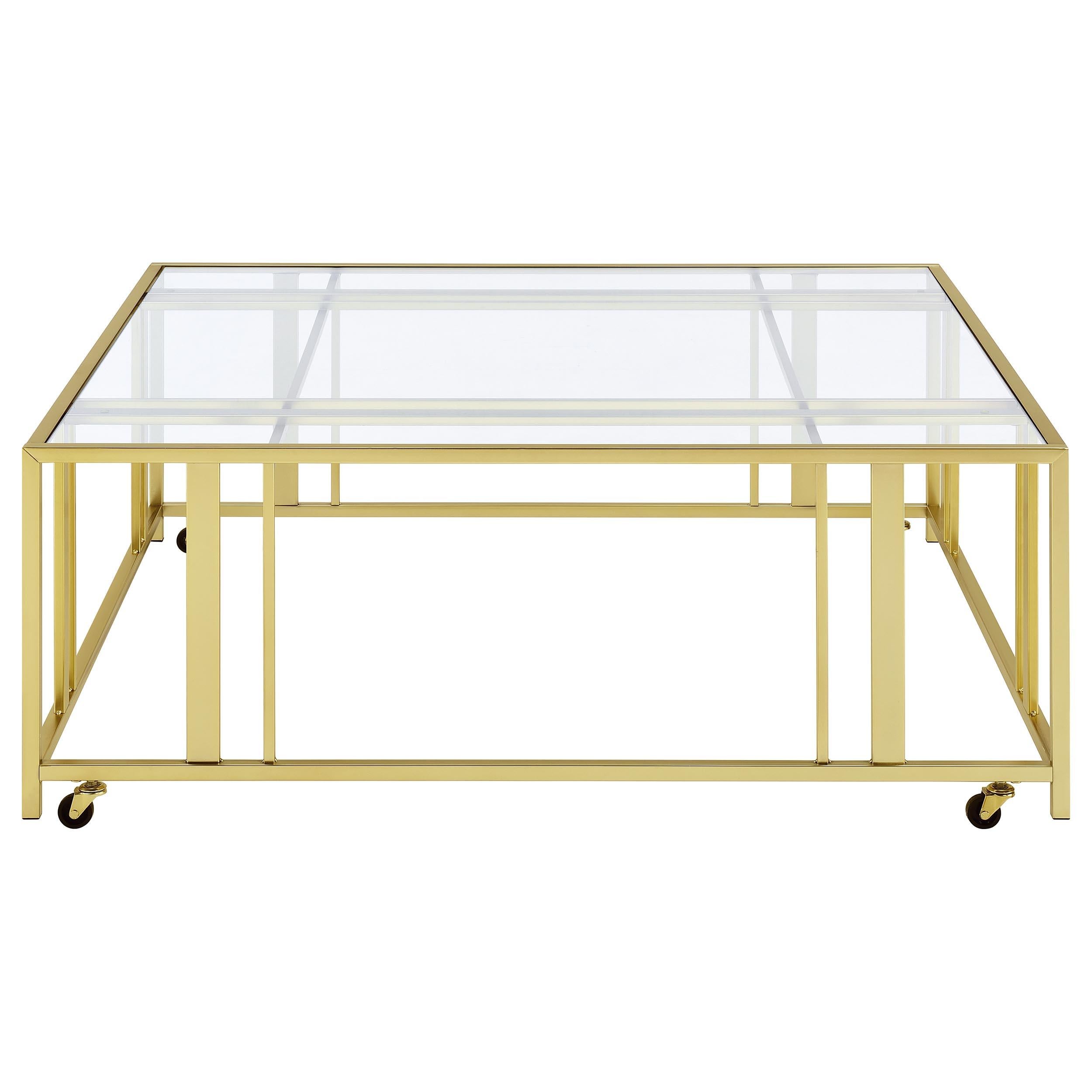 Coaster Furniture Adri 710188 Square Glass Top Coffee Table with Casters - Matte Brass - Image 3