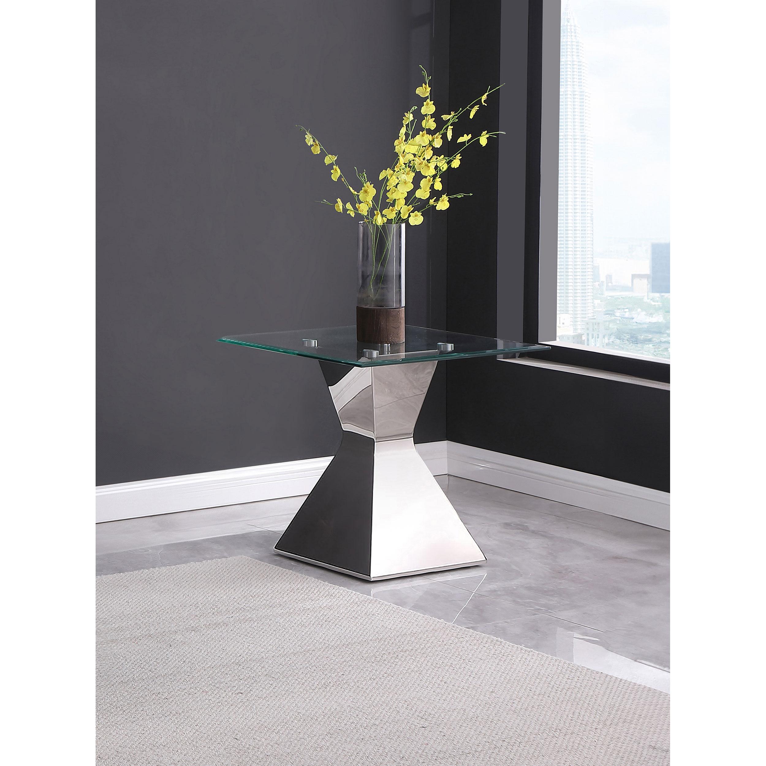 Coaster Furniture Jenny 710207 Glass Top Stainless Steel Side End Table - Chrome - Image 2
