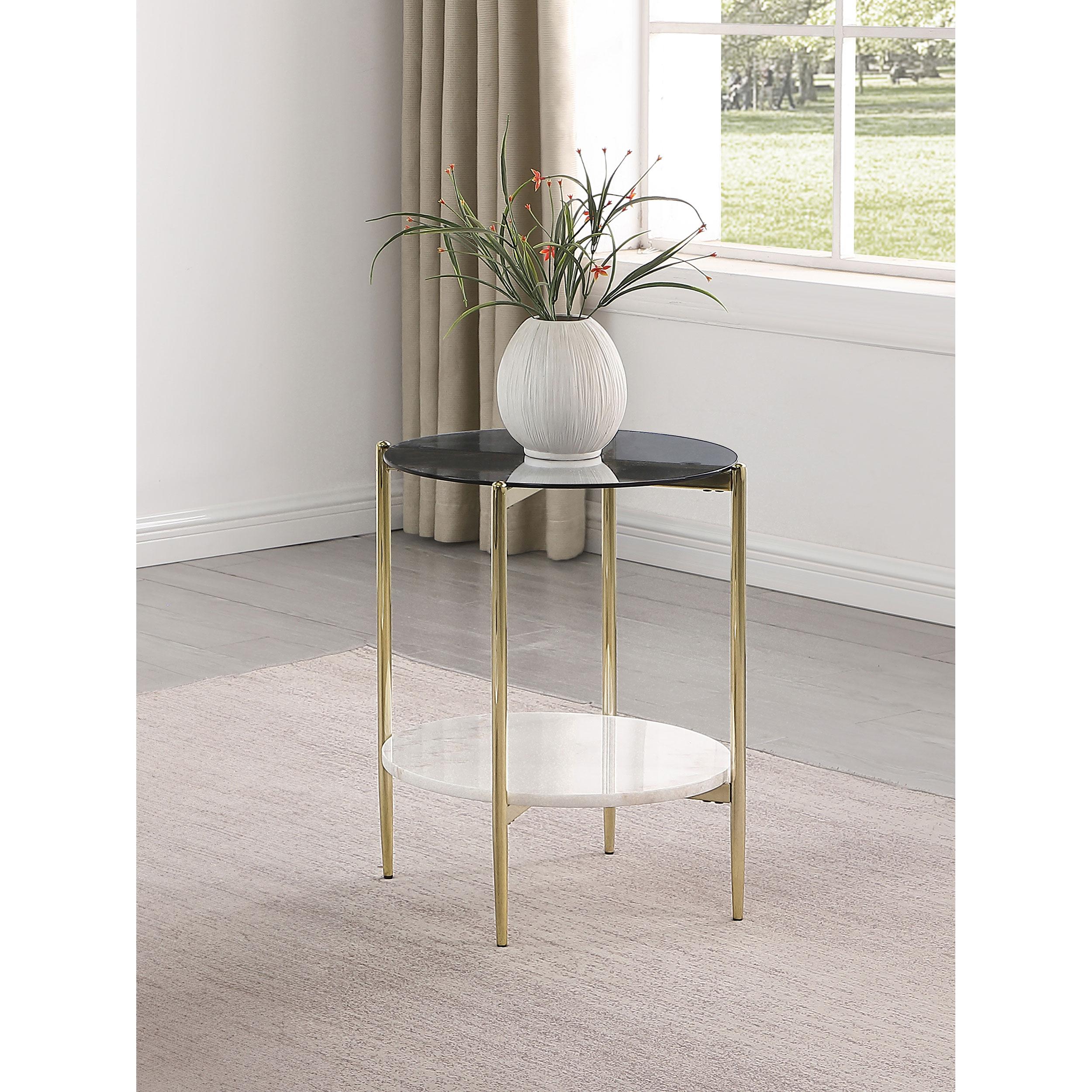 Coaster Furniture Jonelle 710337 Round Glass Top End Table - White Marble Shelf Gold - Image 2
