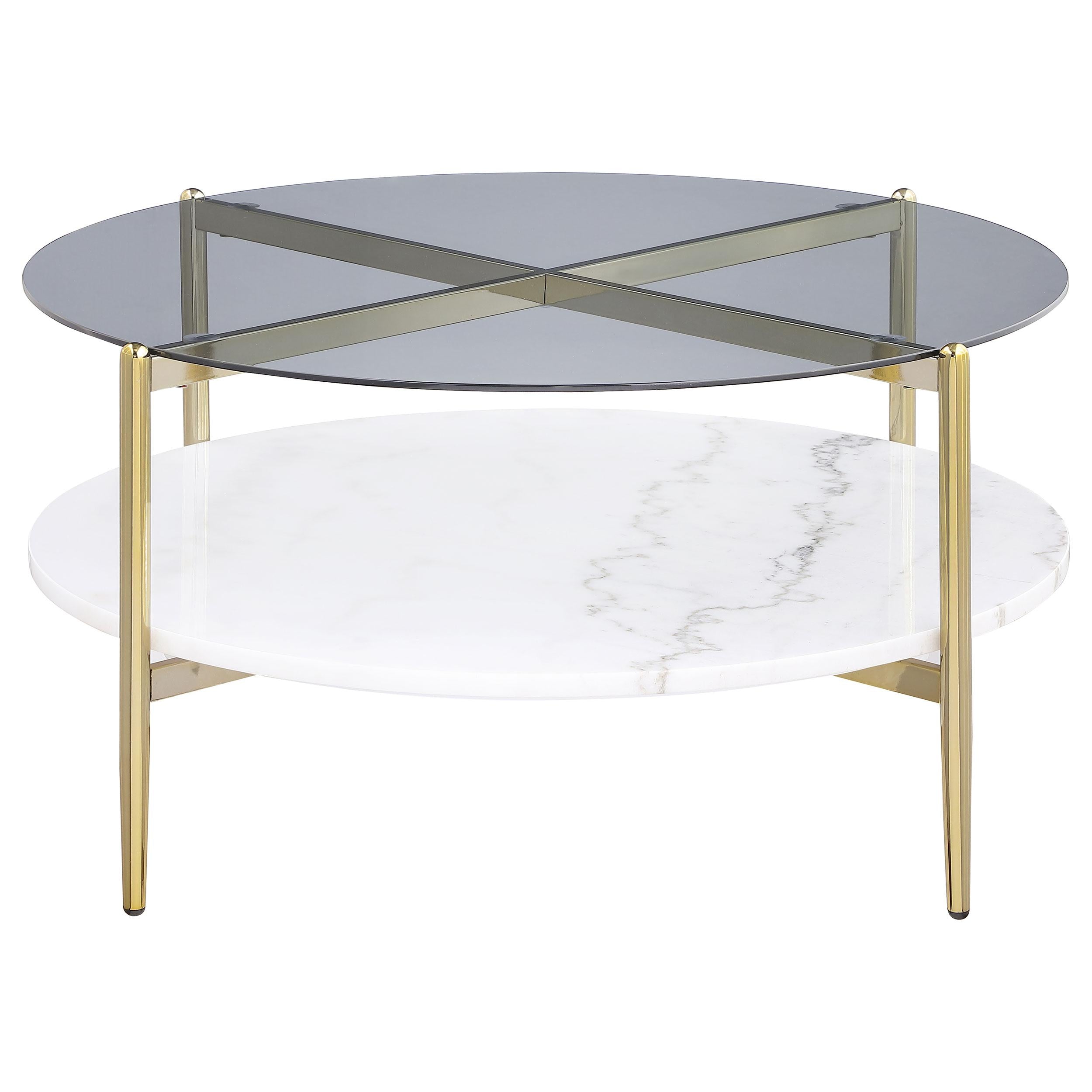 Coaster Furniture Jonelle 710338 Round Glass Top Coffee Table - White Marble Shelf Gold - Image 3