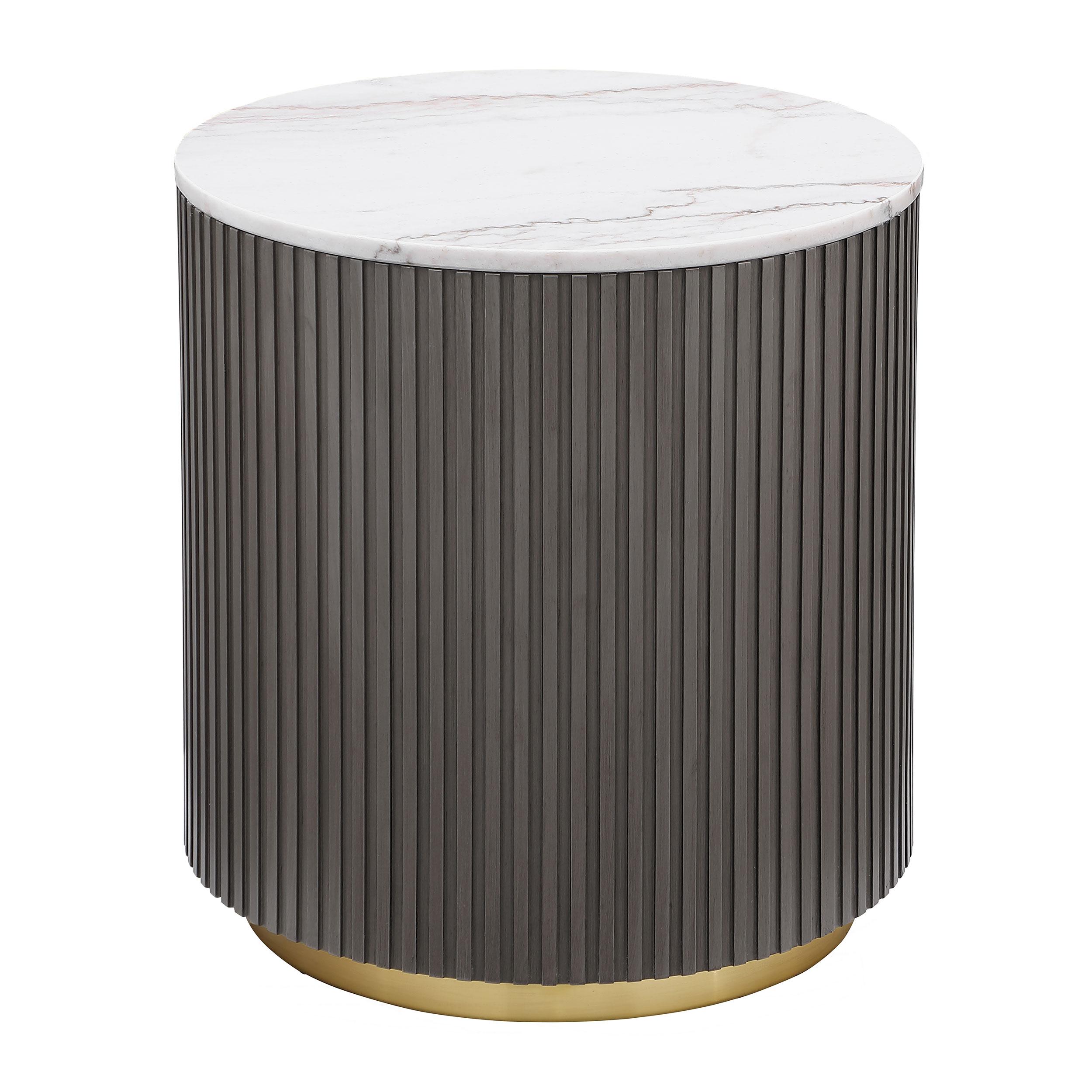 Coaster Furniture Jason 710417 Round Marble Top Side End Table - White and Charcoal - Image 1