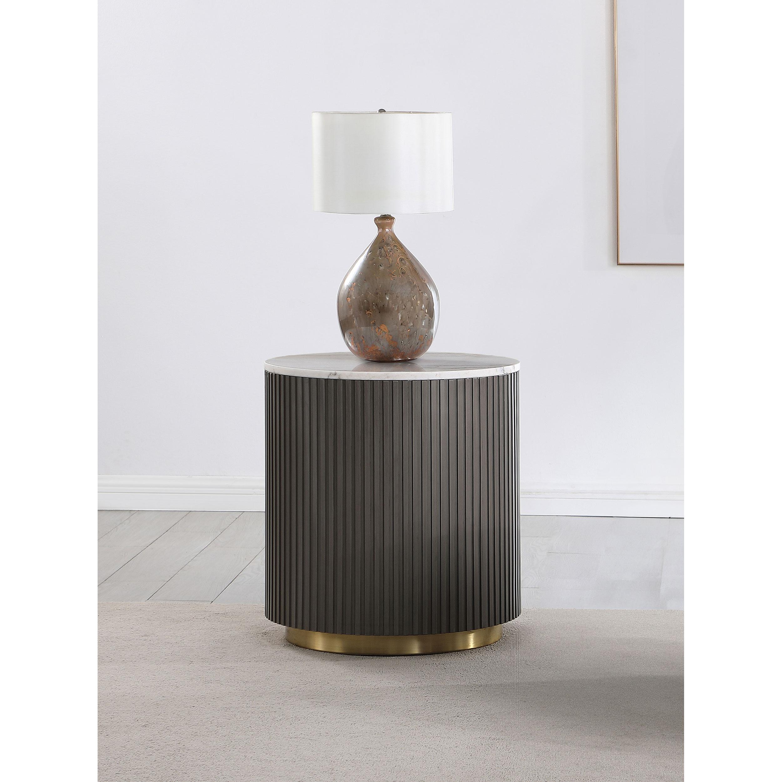 Coaster Furniture Jason 710417 Round Marble Top Side End Table - White and Charcoal - Image 2
