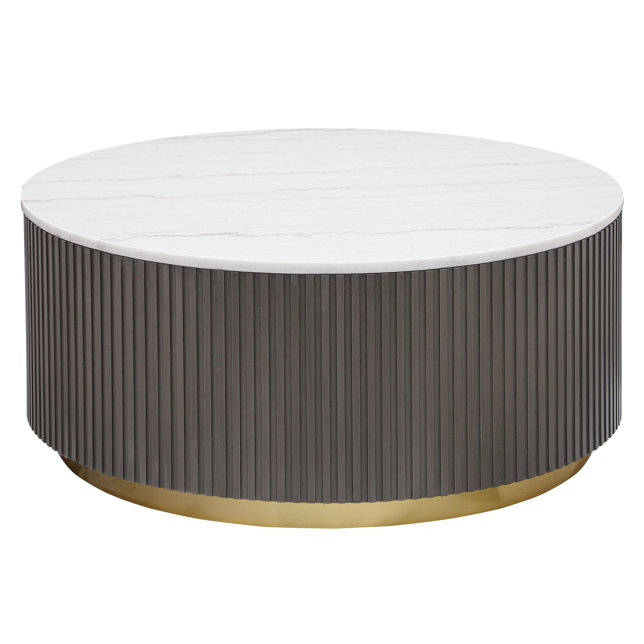 Coaster Furniture Jason 710418 Round Marble Top Coffee Table - White and Charcoal - Image 1