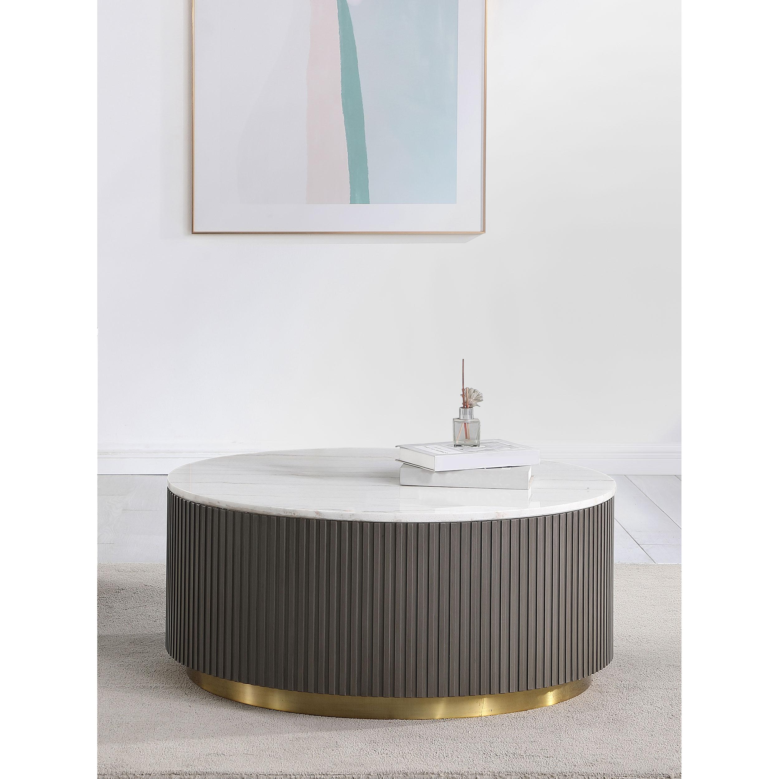 Coaster Furniture Jason 710418 Round Marble Top Coffee Table - White and Charcoal - Image 2