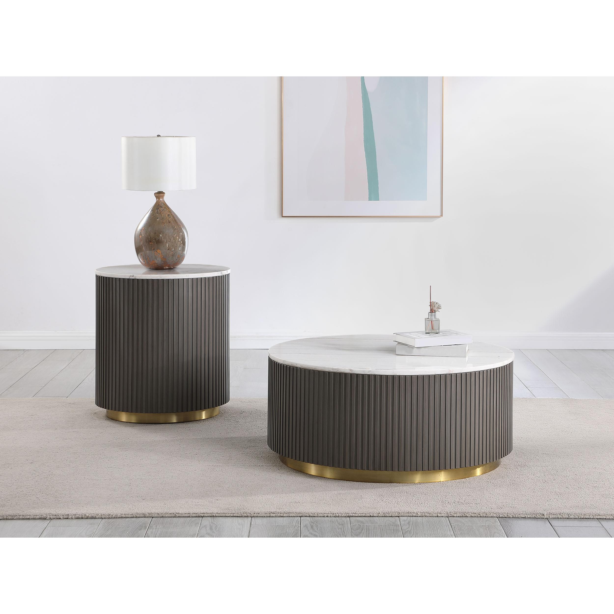 Coaster Furniture Jason 710418 Round Marble Top Coffee Table - White and Charcoal - Image 3